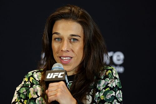 Joanna Jedrzejczyk at the press coference at UFC 275 Media Day