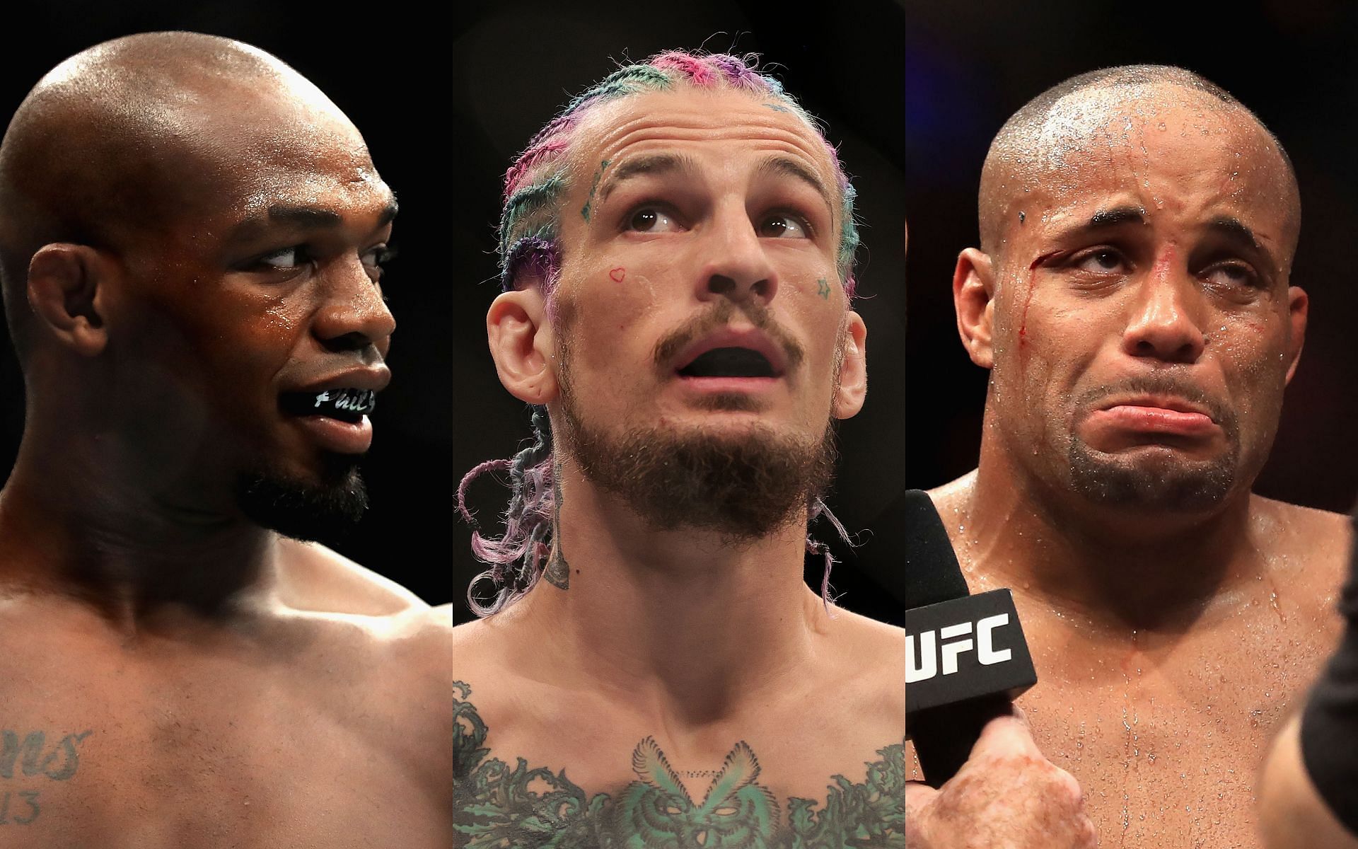 Jon Jones (left), Sean O&#039;Malley (center), and Daniel Cormier (right) (Images via Getty)