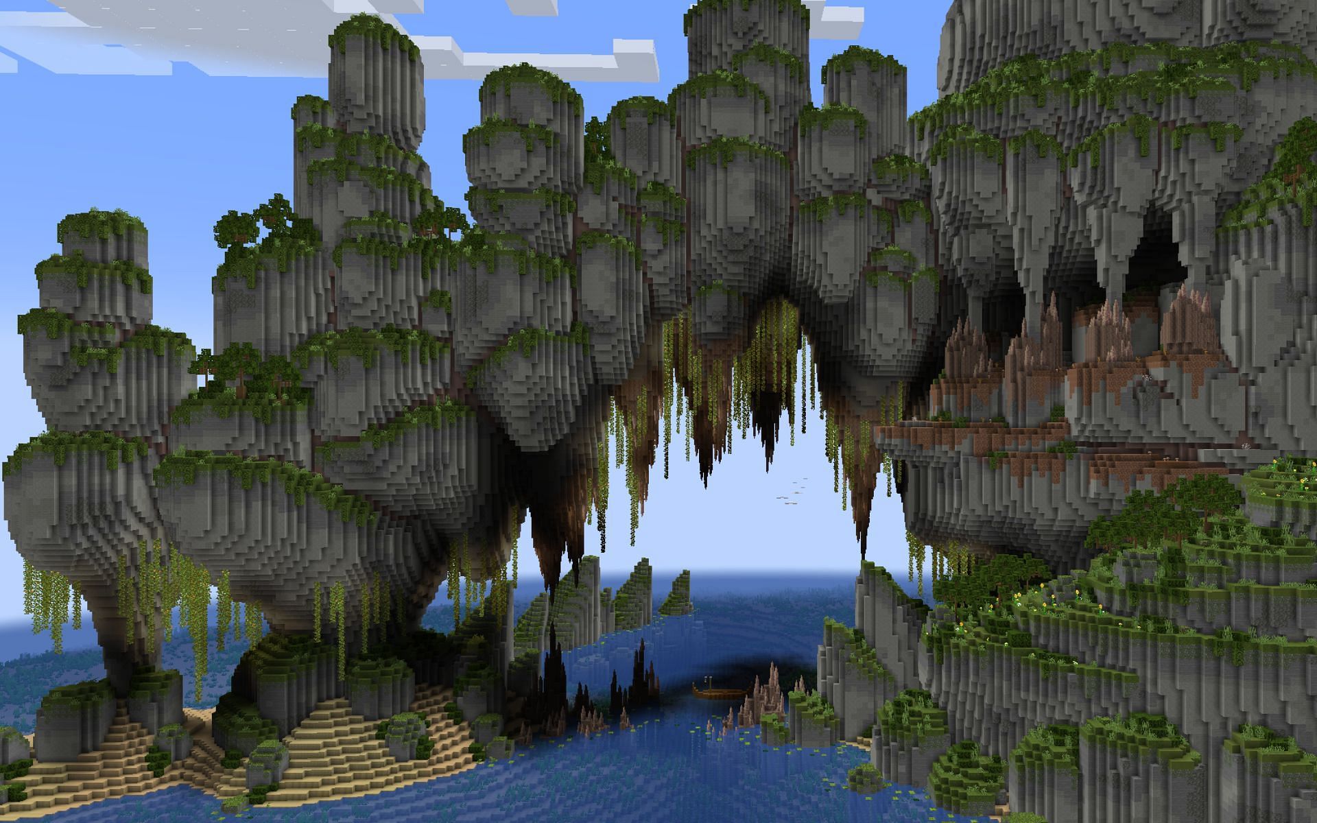 Coastal rock formation build made with World Edit mod (Image via u/NaturesWrath Reddit)