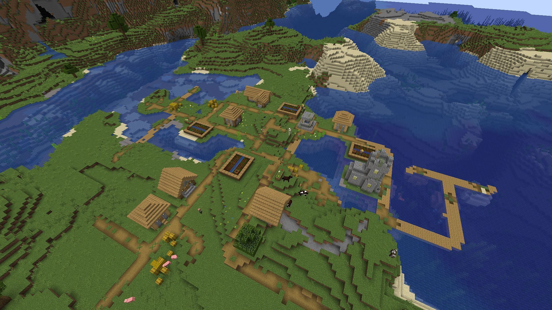 The plains village near spawn (Image via Minecraft)