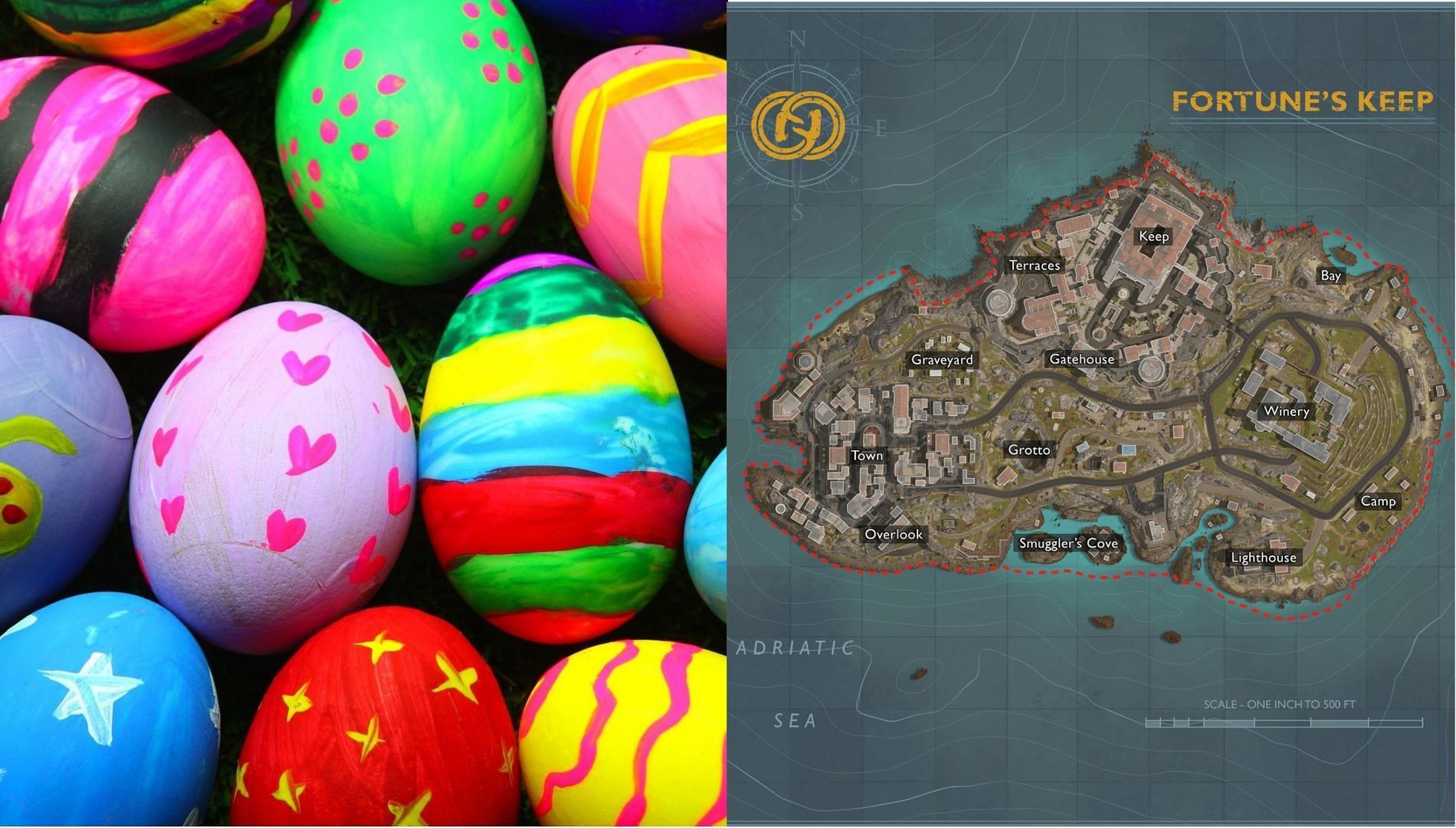 Easter Eggs on Call of Duty Warzone Fortune&#039;s Keep (Image via Activision and WallpaperAccess)