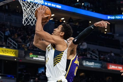 Malcolm Brogdon of the Indiana Pacers against Russell Westbrook of the LA Lakers