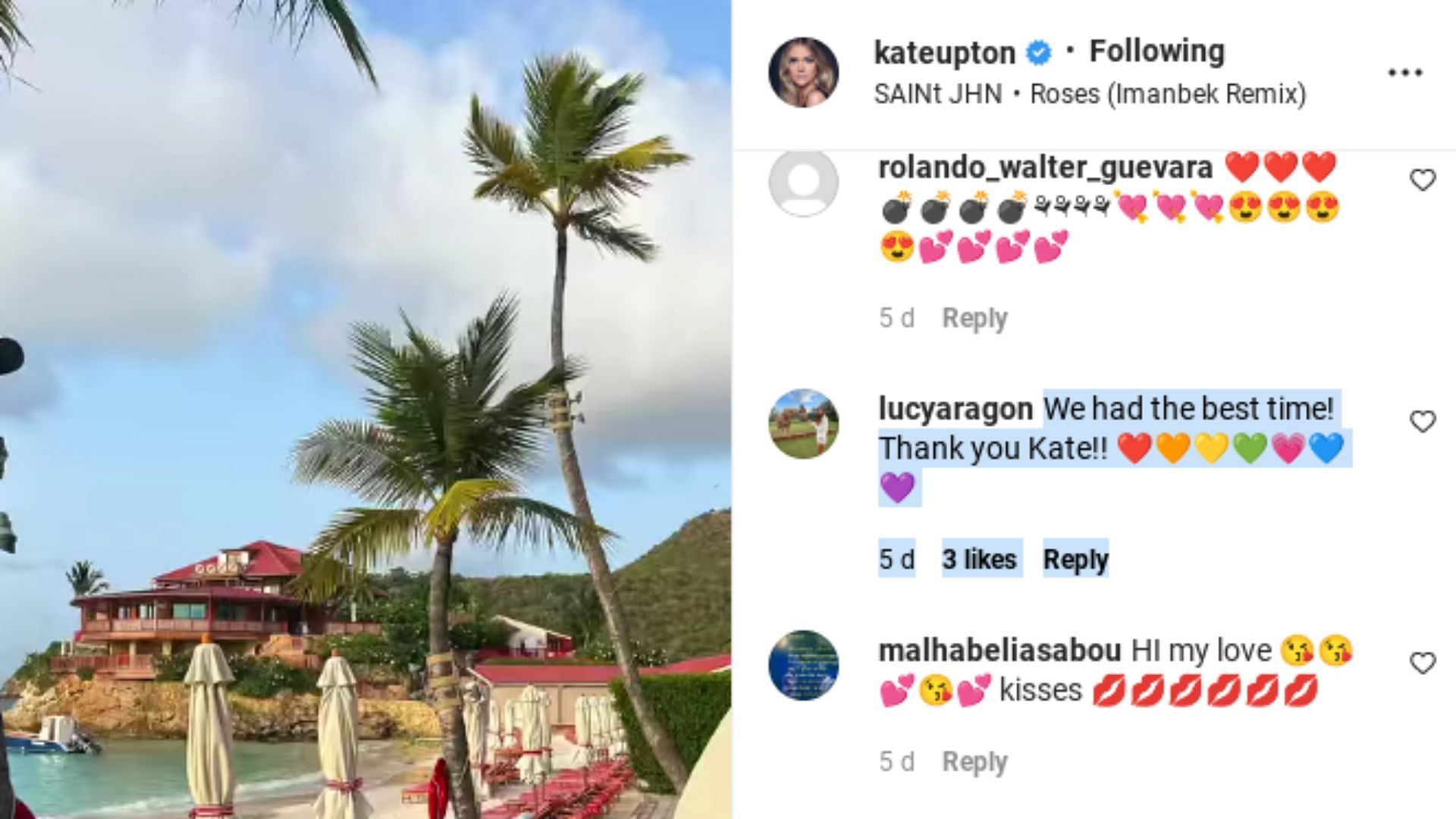 Another friend of Kate comments on her IG reel.