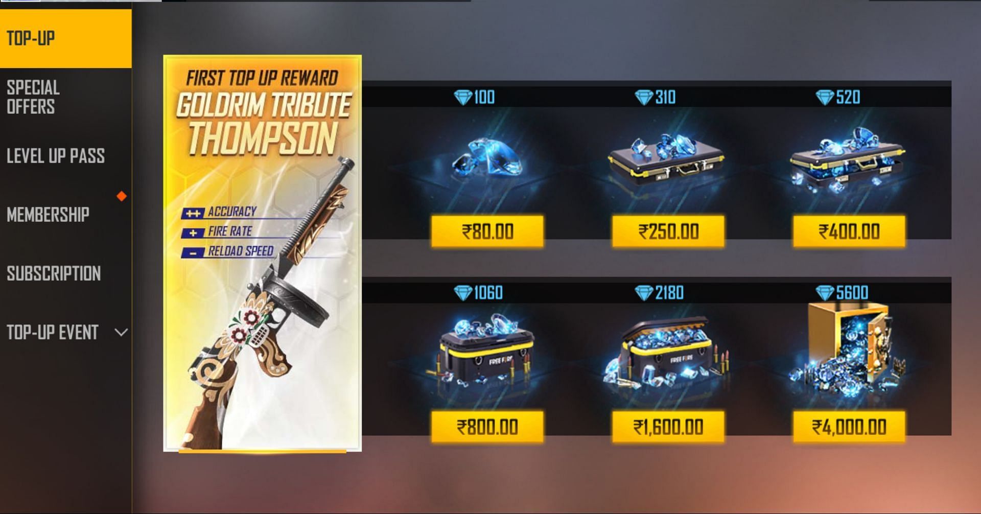 Go to the in-game top-up centerand choose the number of diamonds to be purchased (Image via Garena)