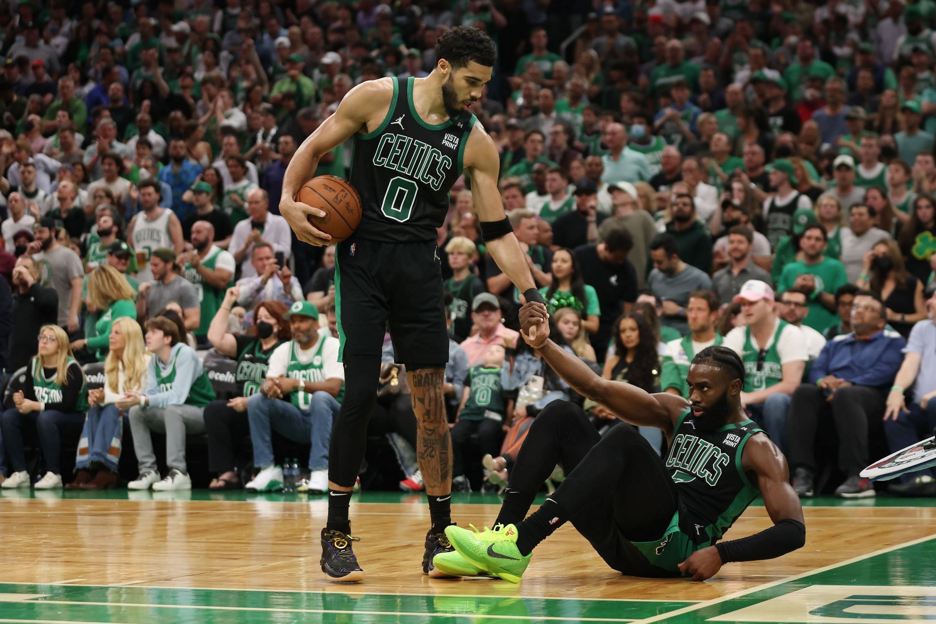 Jayson Tatum and Jaylen Brown of the Boston Celtics