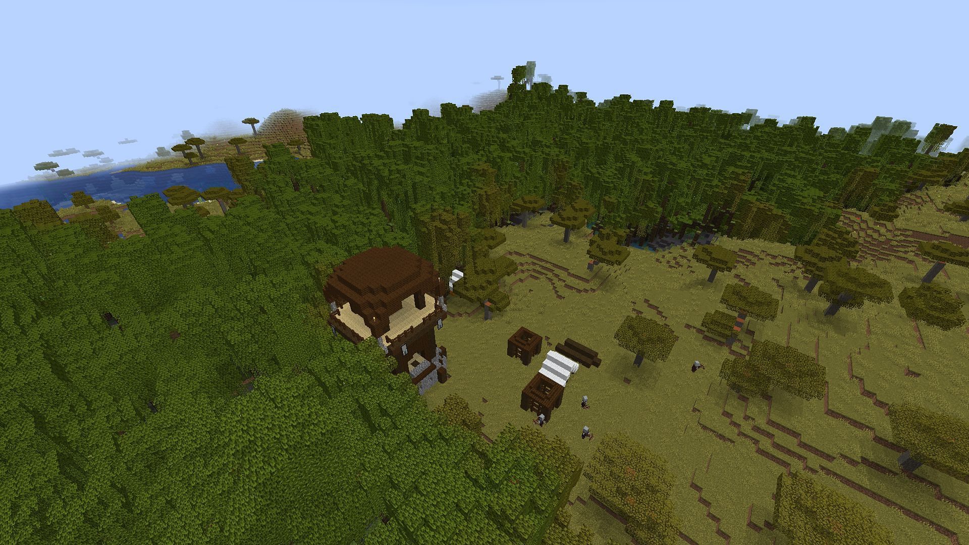 The pillager outpost on the edge of the mangrove swamp (Image via Minecraft)