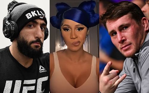 L-R: Belal Muhammad, Cardi B, and Darren Till [Photo credits: @ufc on IG, @iamcardib on Twitter, and ESPN.com]