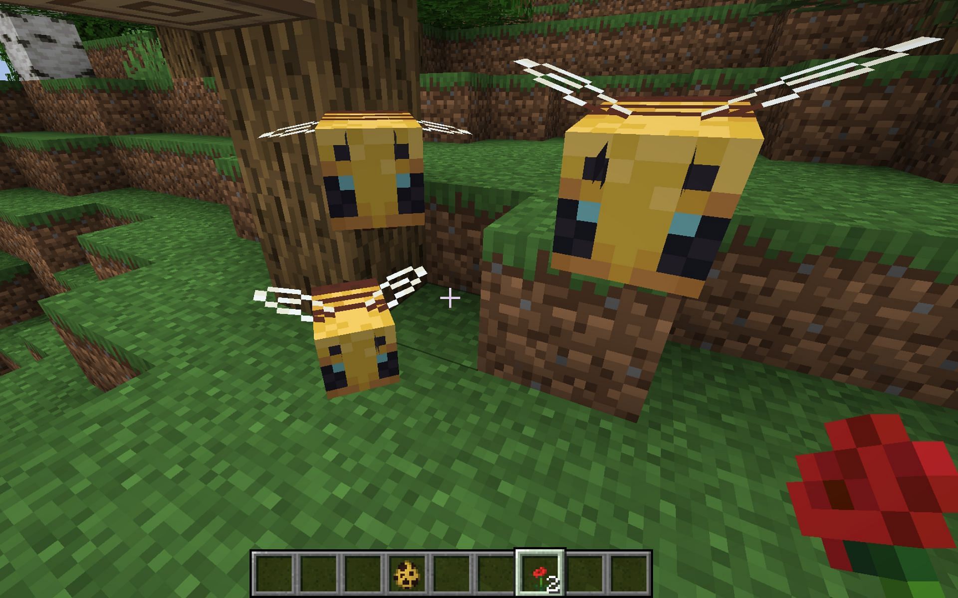 Bees getting attracted to a poppy flower (Image via Minecraft 1.19)