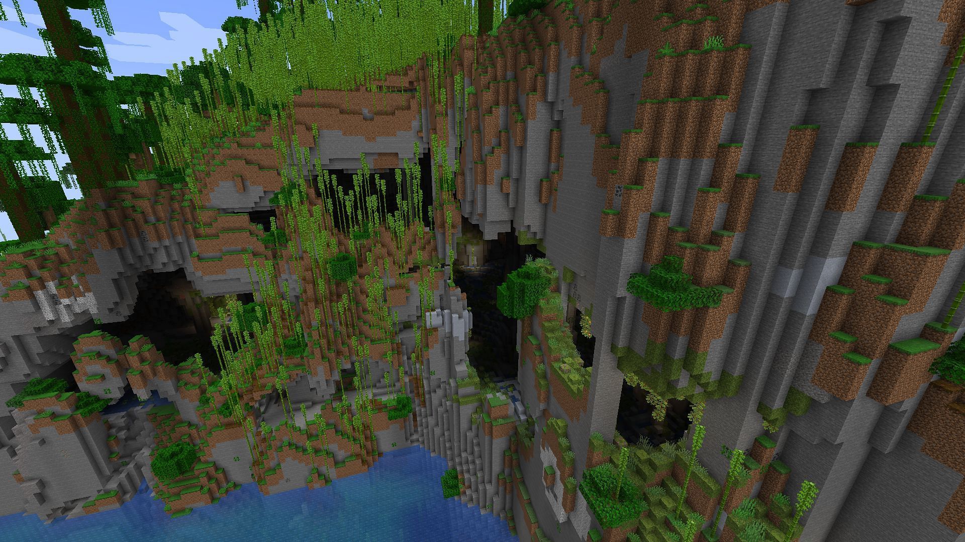 A bamboo cliff face is an example of an interesting world generation (Image via Minecraft)
