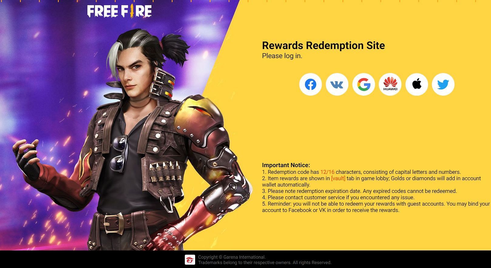 Gamers can use codes to redeem several rewards like diamonds, crates, skins, etc. (Image via Garena)