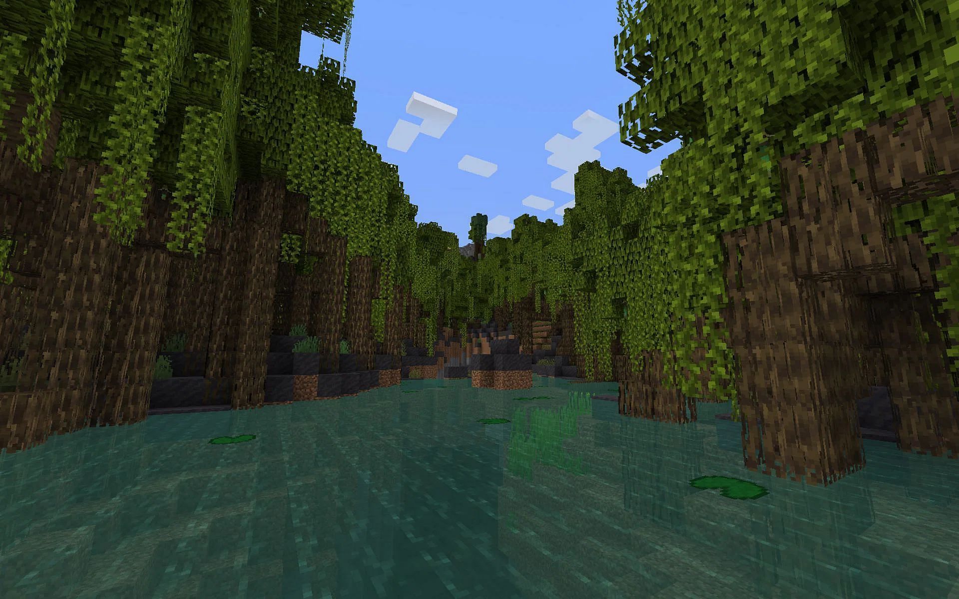 A mangrove swamp, one of 1.19&#039;s new features (Image via Minecraft)