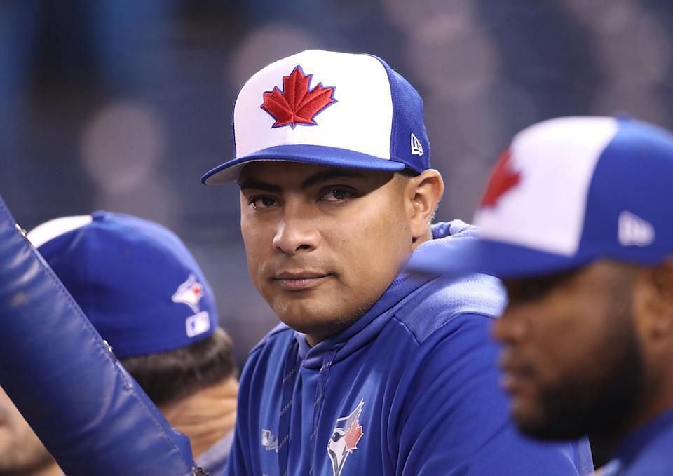 Toronto Blue Jays hitting coach Guillermo Martinez looks on at the camera during a game at Rogers Centre, Toronto, Canada.