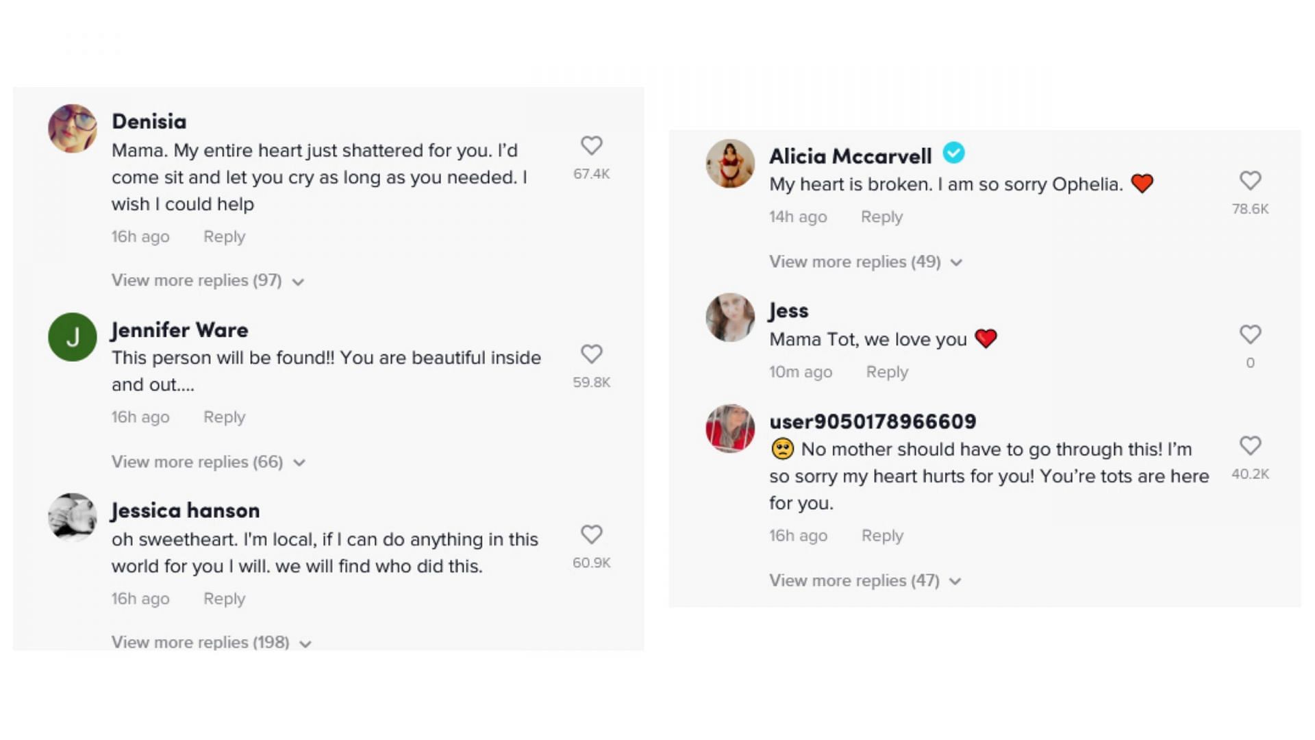 A few comments from the TikTok video posted by Ophelia (Image via @showlover99/TikTok)