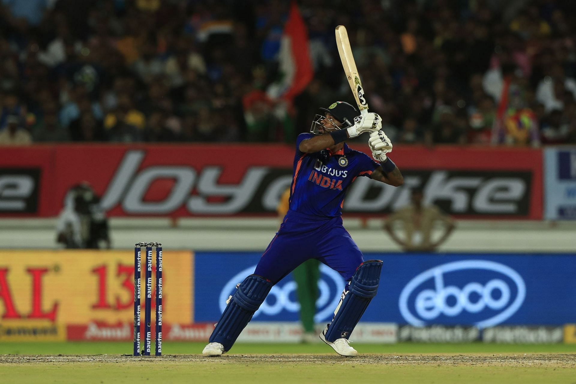 Hardik Pandya batting during the 4th T20I. Pic: Getty Images