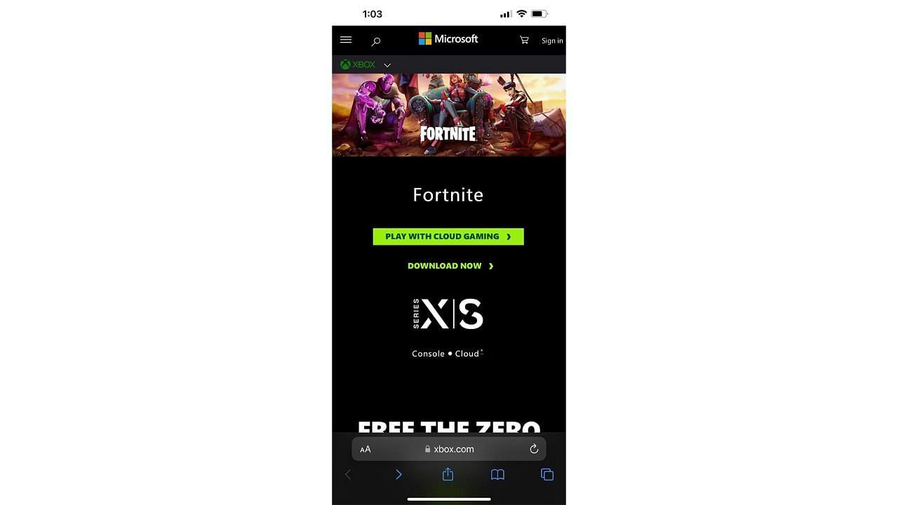 Click Fortnite and select the &#039;Play with Cloud Gaming&#039; (Image via Sportskeeda/Xbox)