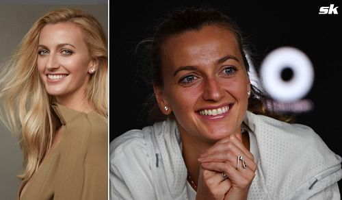 Petra Kvitova during the Vogue Czechoslovakia photoshoot (left) and at the 2019 Australian Open.