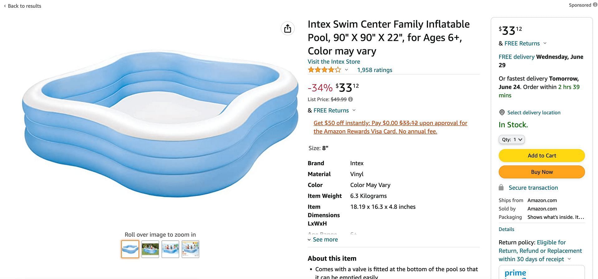 Amazon is selling the TikTok inflatable pool for $33. (Image via Amazon.com)