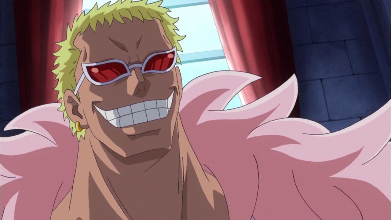 Donquixote Doflamingo as seen in the series&#039; anime (Image via Eiichiro Oda/Shueisha/Viz Media/One Piece)