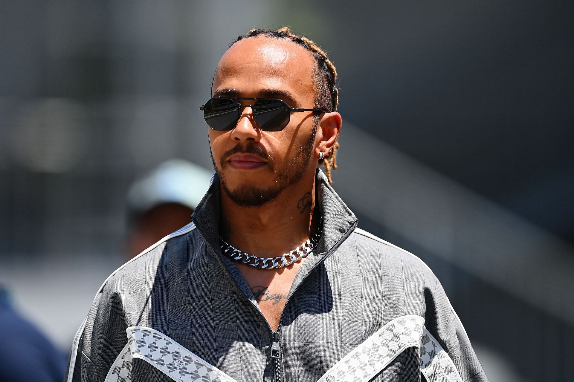 Mercedes driver Lewis Hamilton walks in the paddock during the 2022 F1 Azerbaijan GP weekend. (Photo by Dan Mullan/Getty Images)