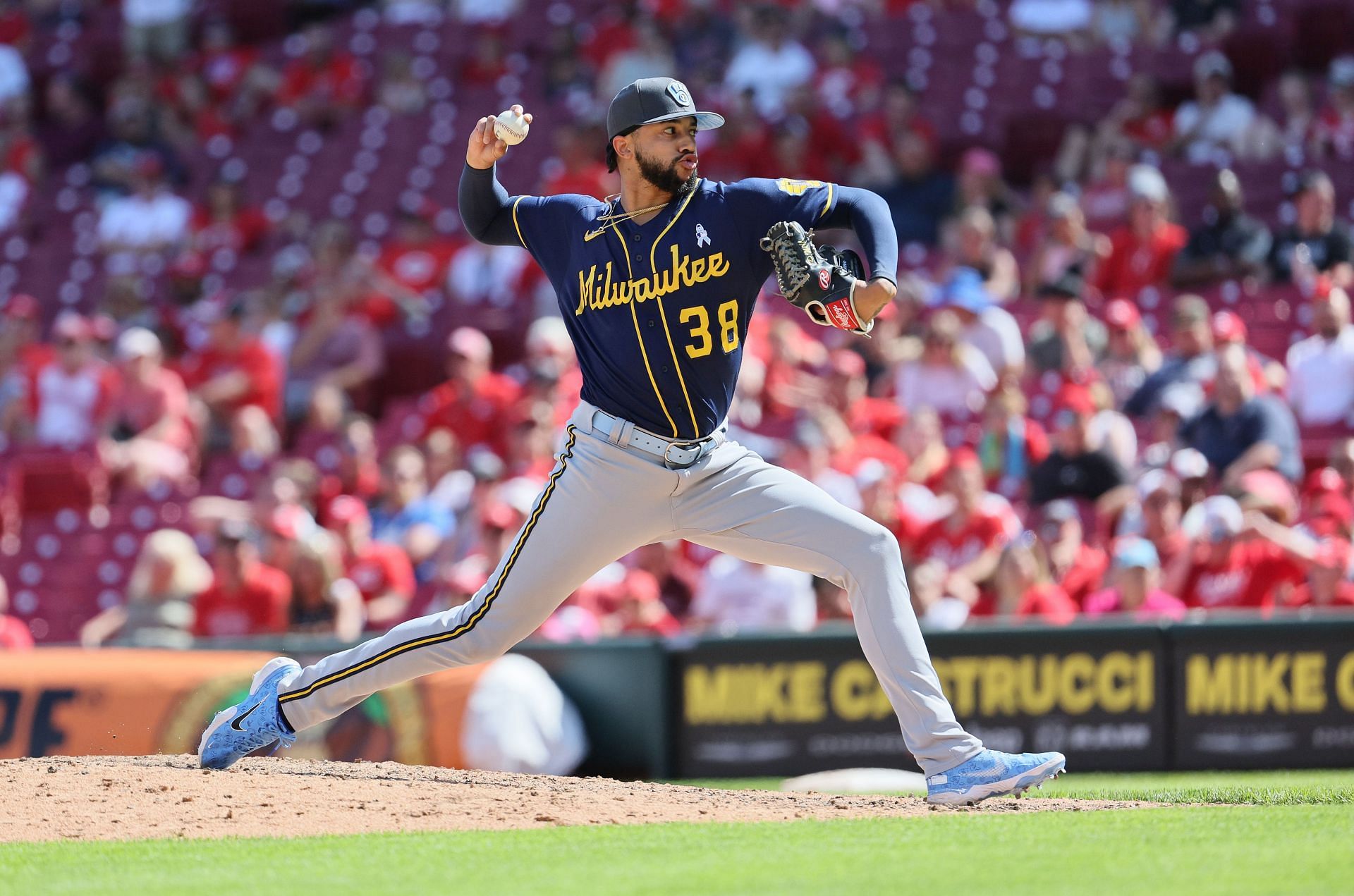 Devin Williams on the mound, Milwaukee Brewers v Cincinnati Reds