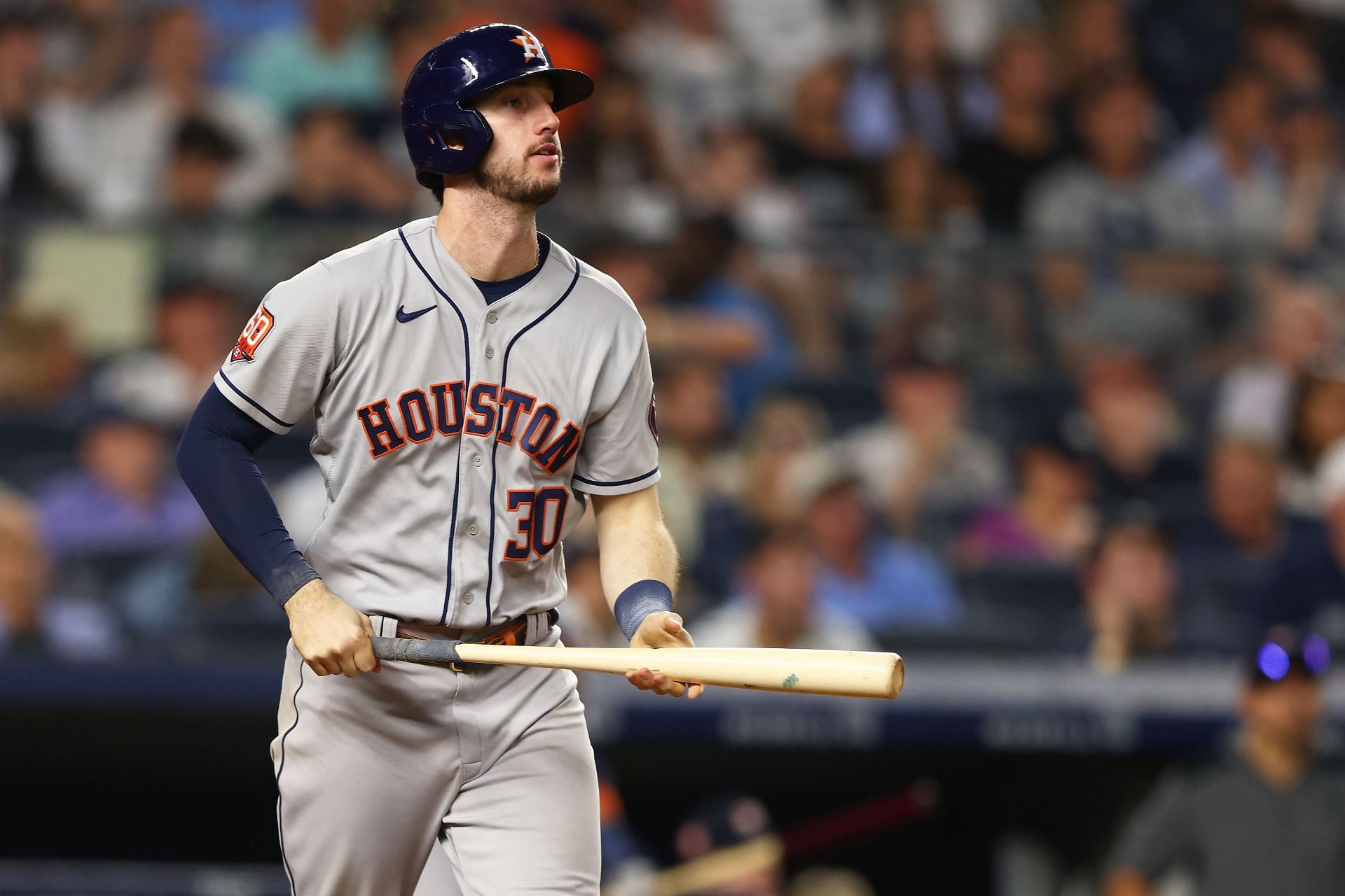 Kyle Tucker launches a three-run home run during tonight&#039;s Astros v Yankees contest at Yankees Stadium.