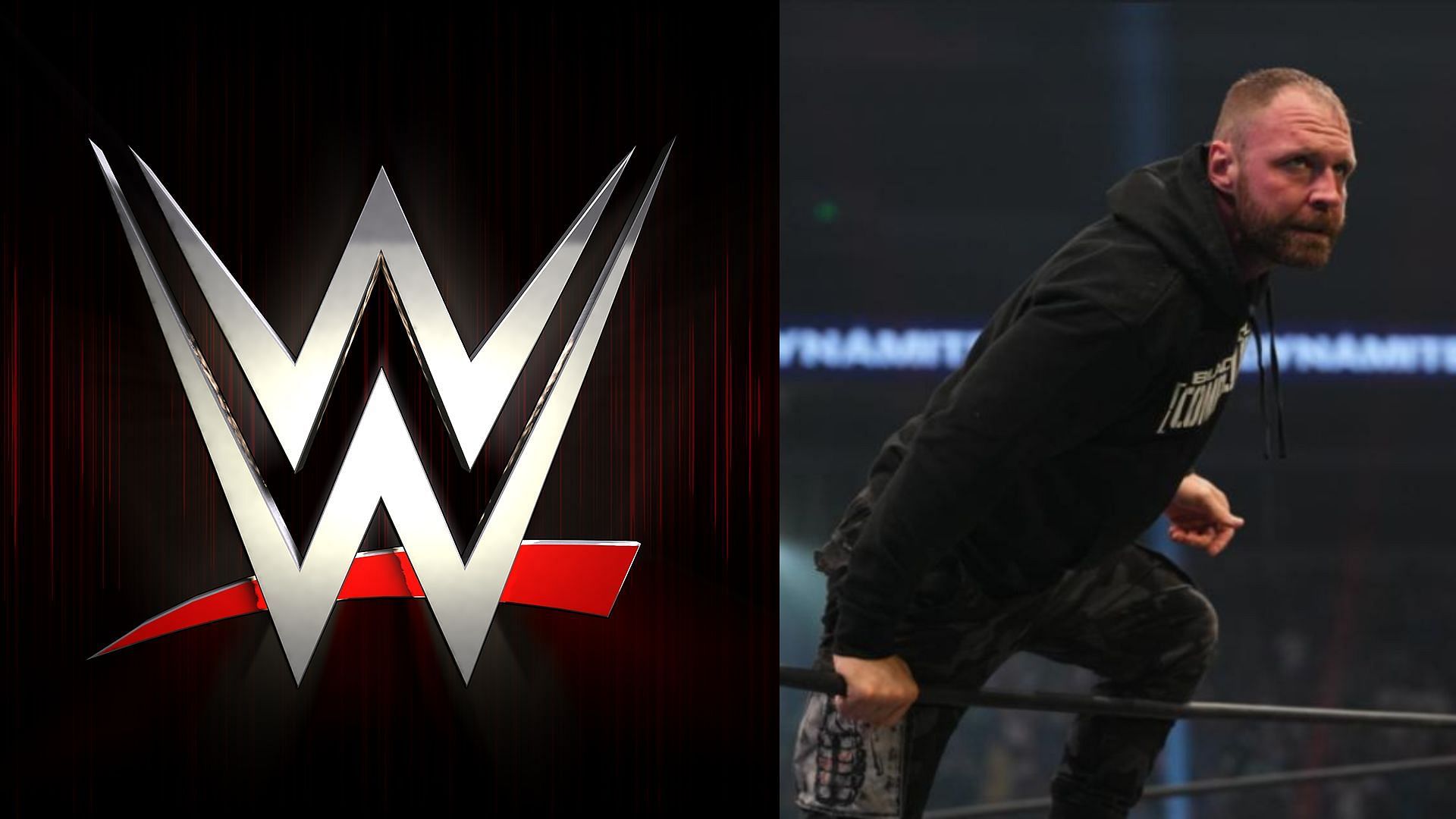 WWE logo (left); Jon Moxley (right)