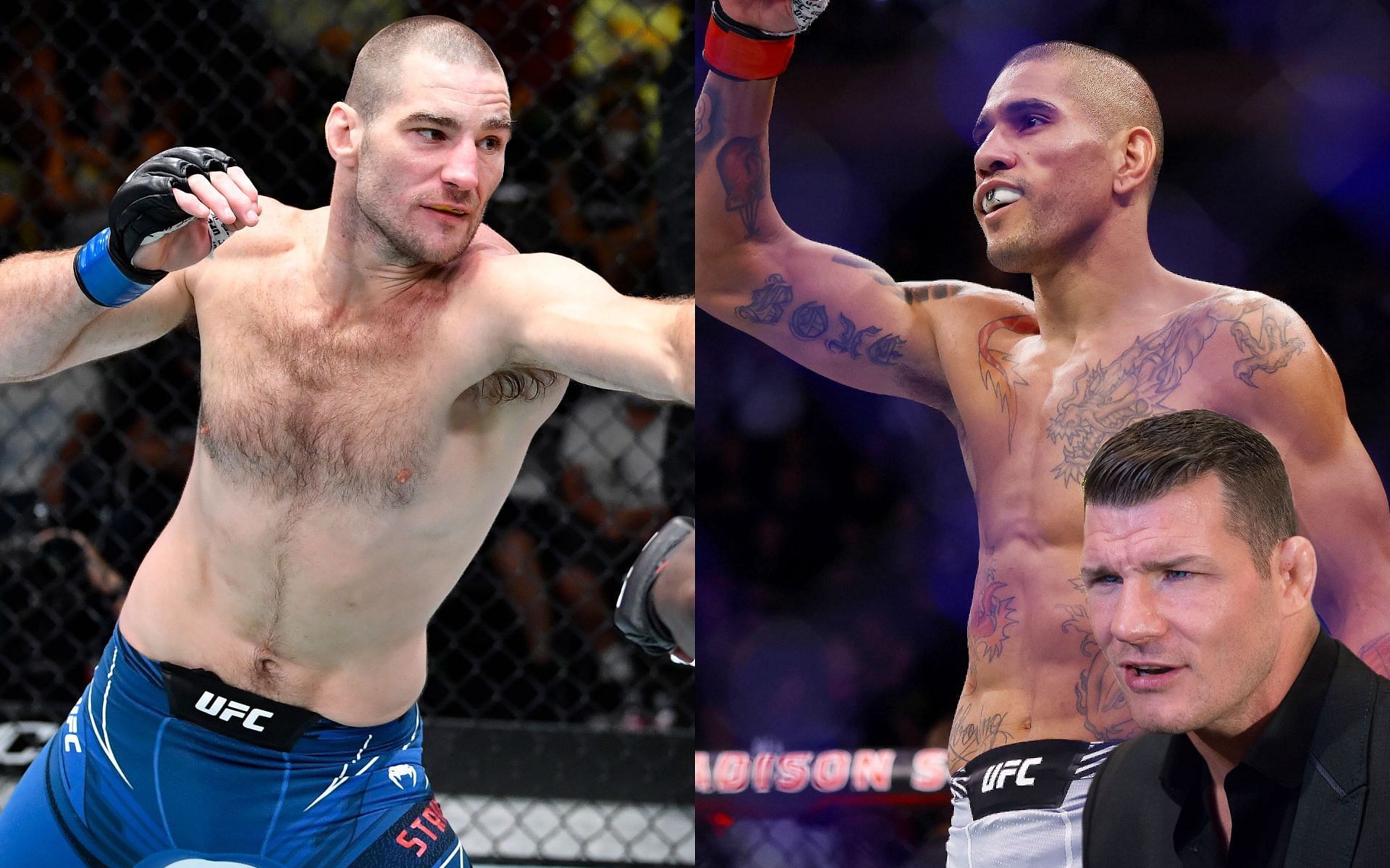 Sean Strickland (left), Alex Pereira (right), and Michael Bisping (front right) (Images via Getty)