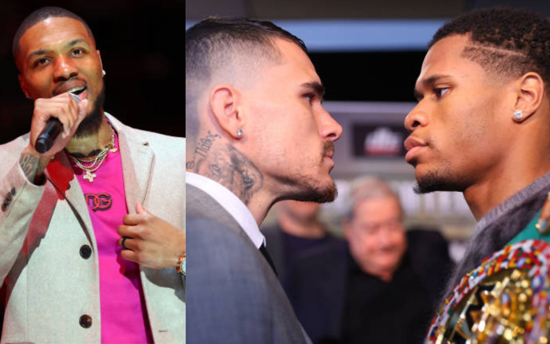 Damian Lillard (left), George Kambosos Jr. facing off against Devin Haney (right) [Image credits Getty]