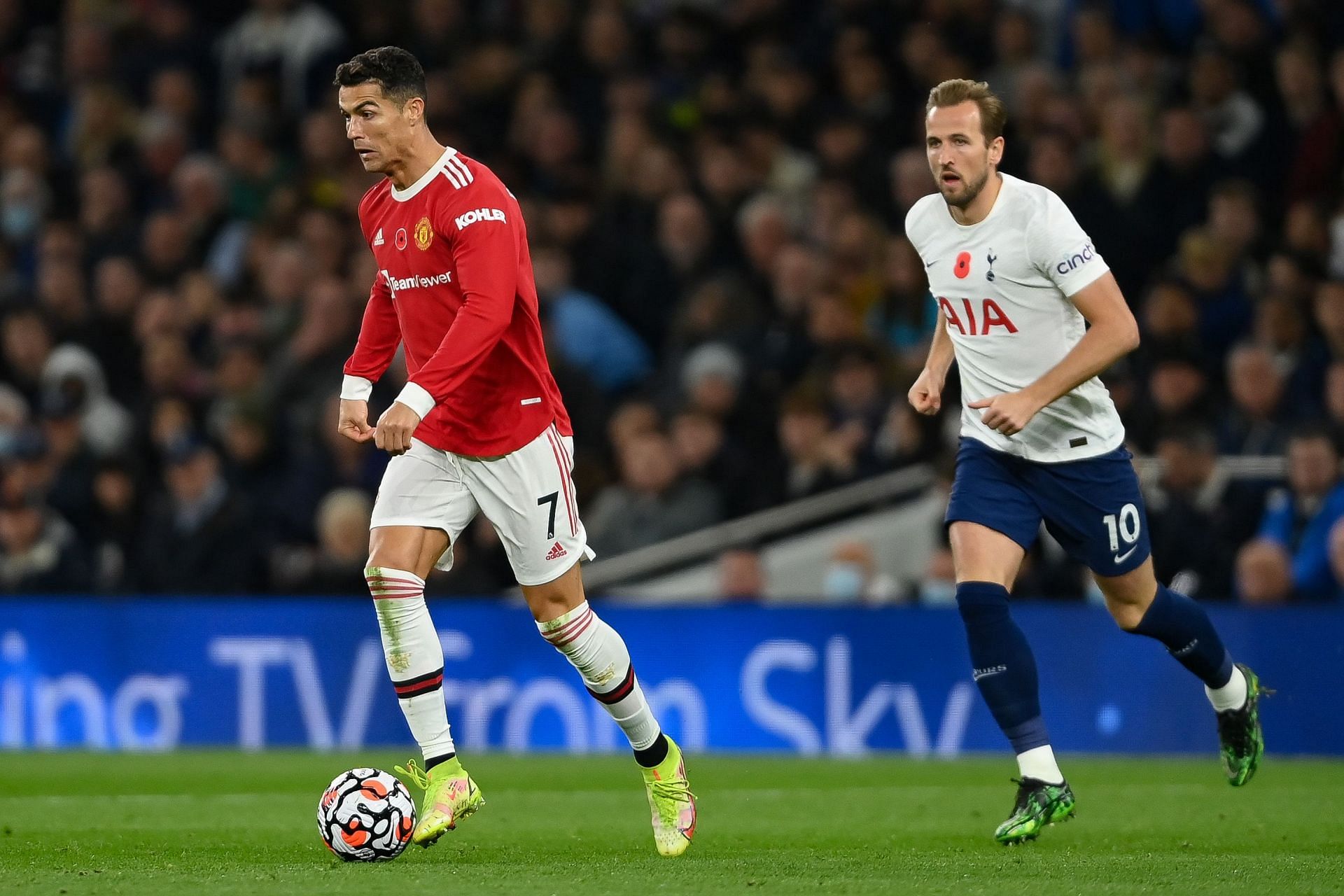 Harry Kane and Crstiano Ronaldo in action during a Premier League game last season