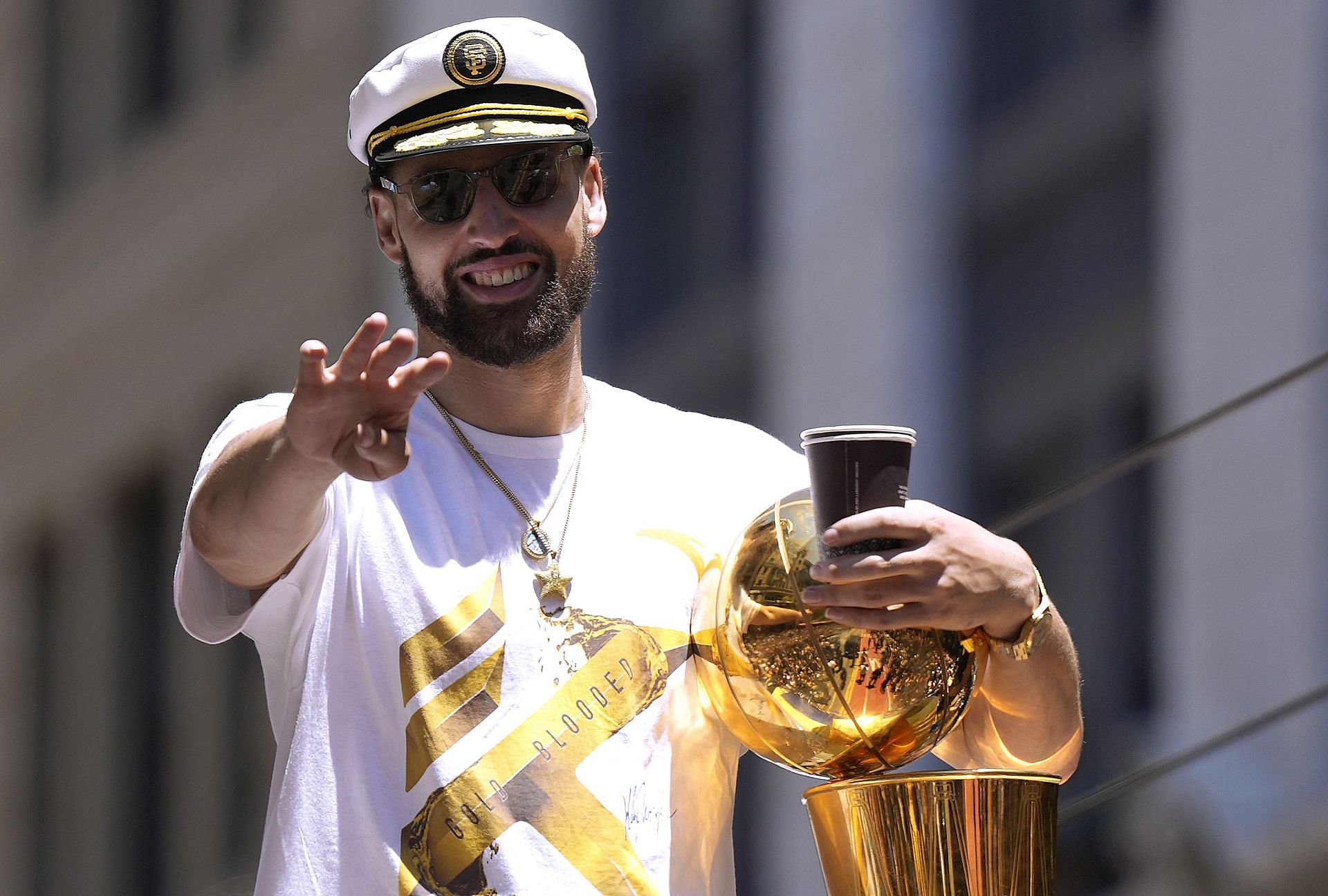 .Klay Thompson at the Golden State Warriors Victory Parade &amp; Rally