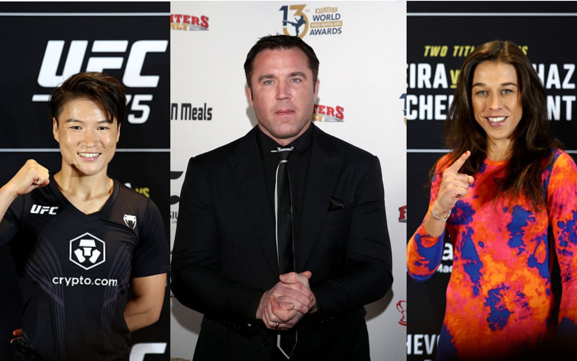 (L-R) Zhang Weili, Chael Sonnen and Joanna Jedrzejczyk