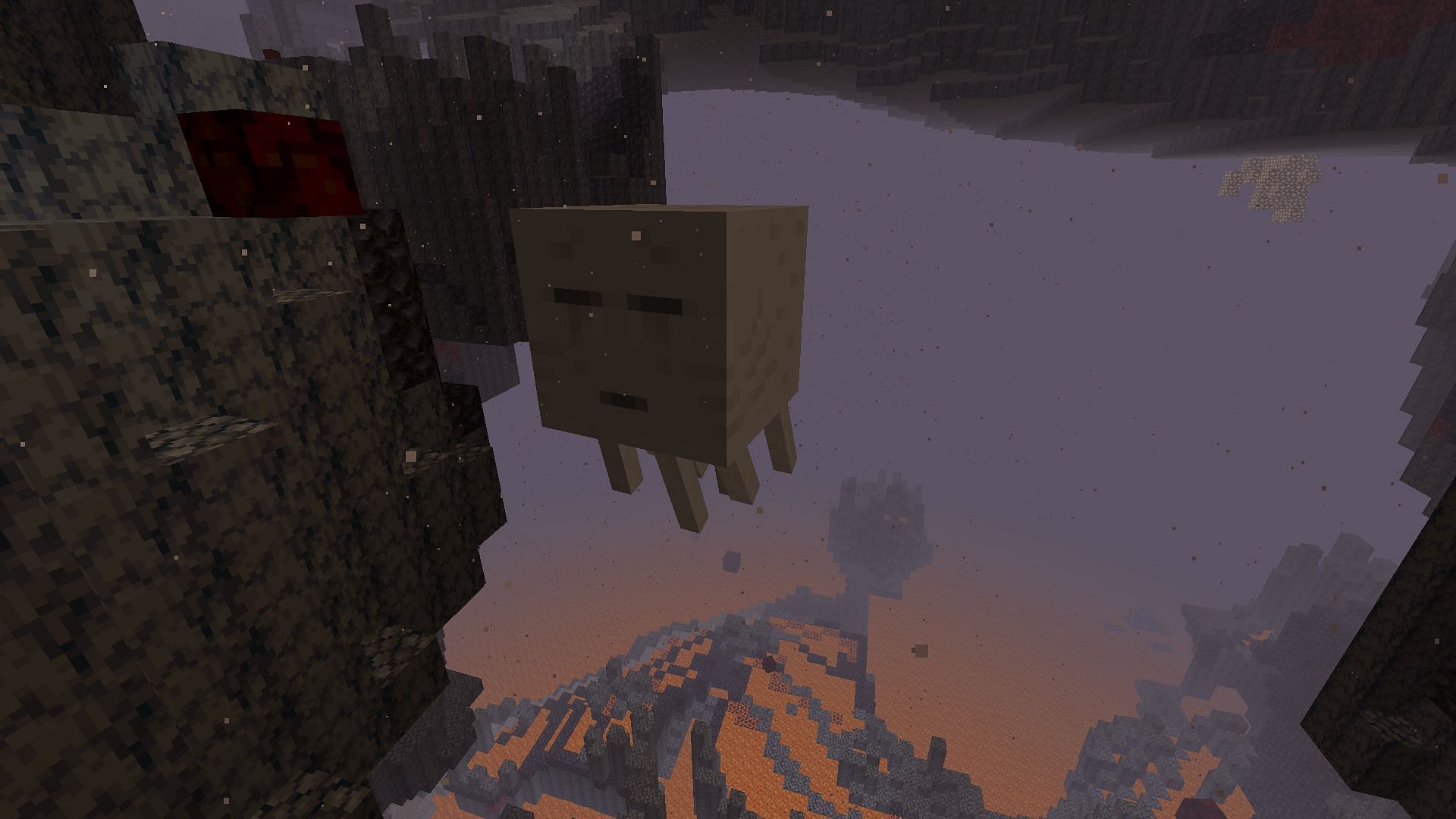 A ghast flying around the nether (Image via Minecraft)