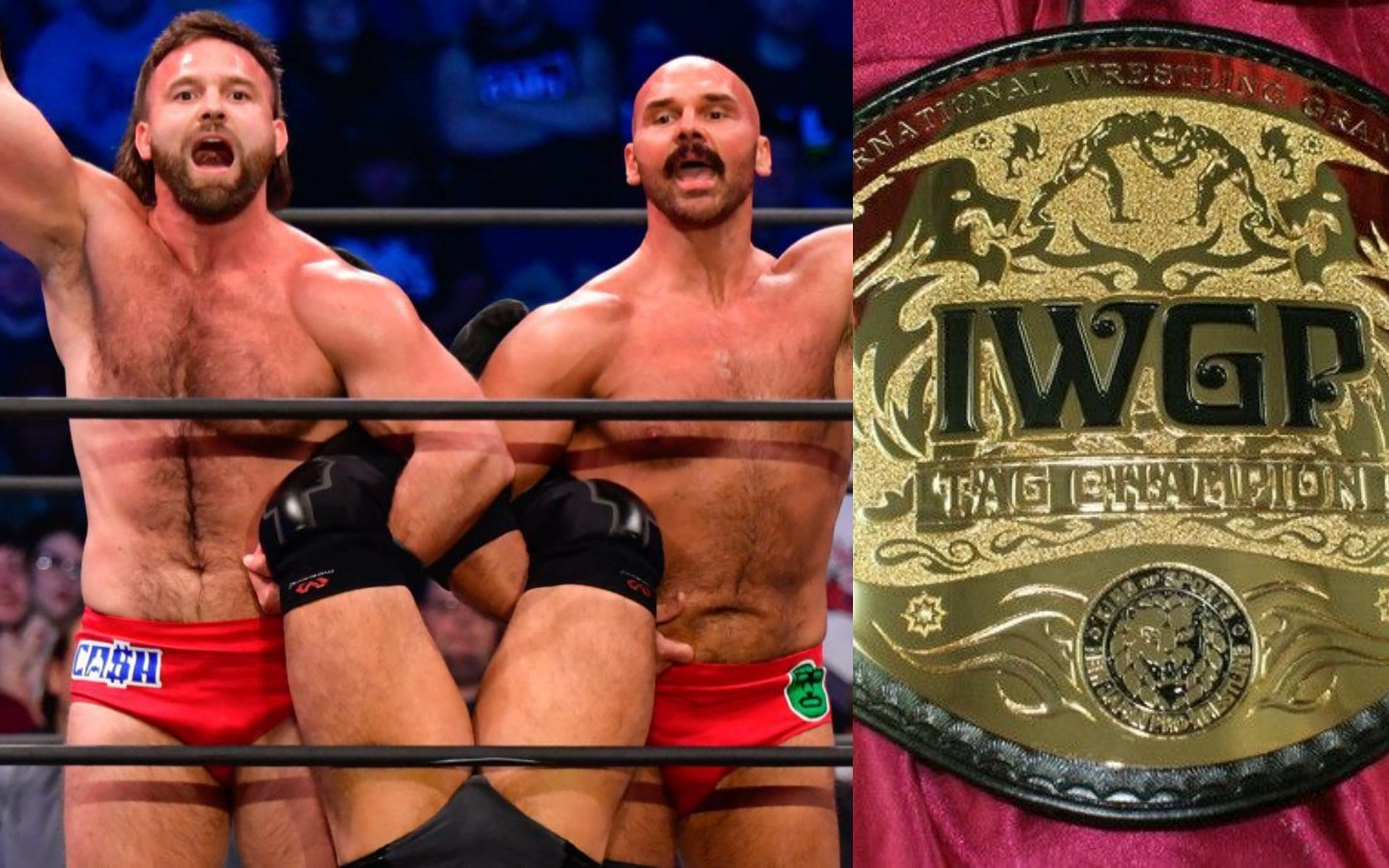 ROH Tag Team Champions FTR (left); IWGP Tag Team Title (right)