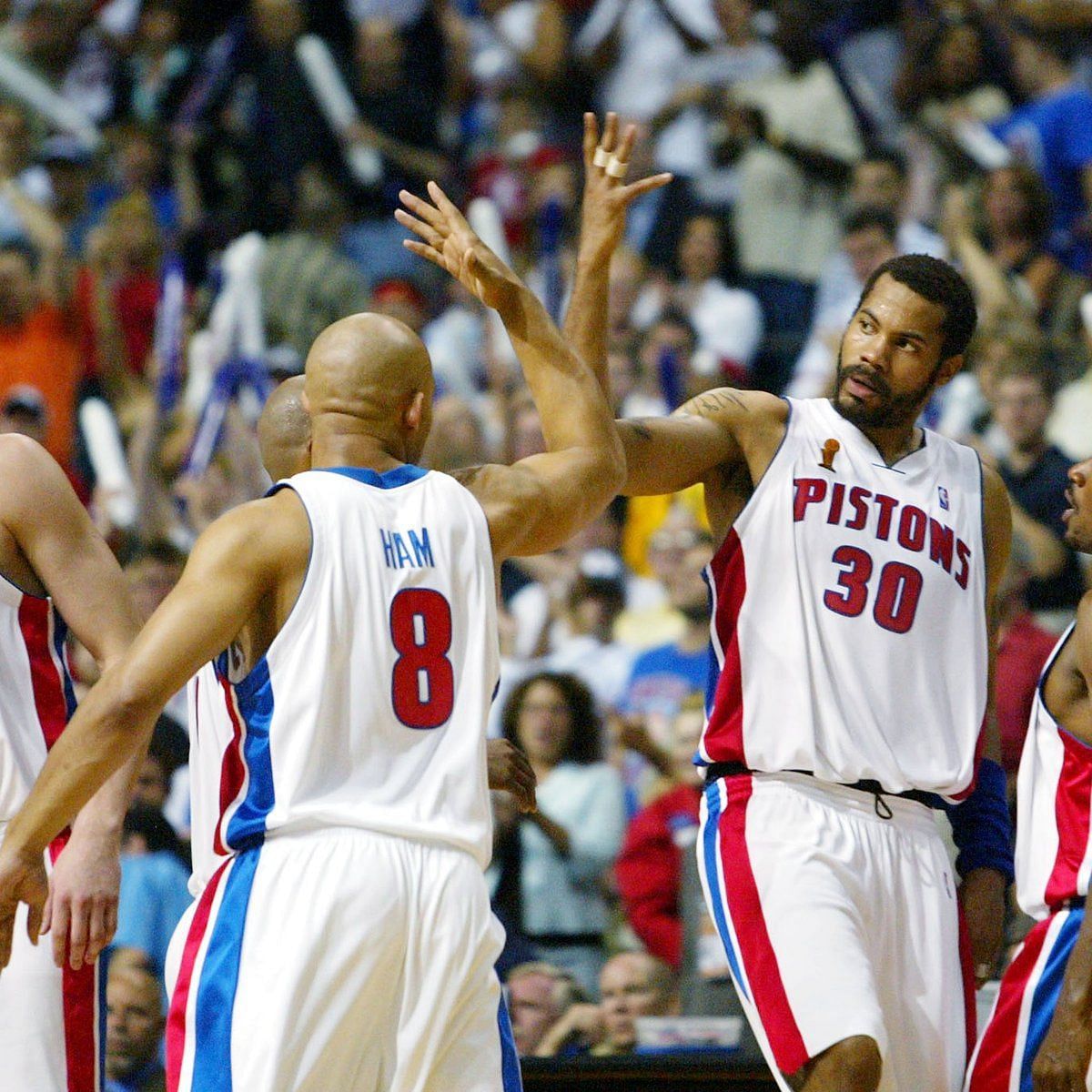 Darvin Ham and Rasheed Wallace as teammates with the Detroit Pistons