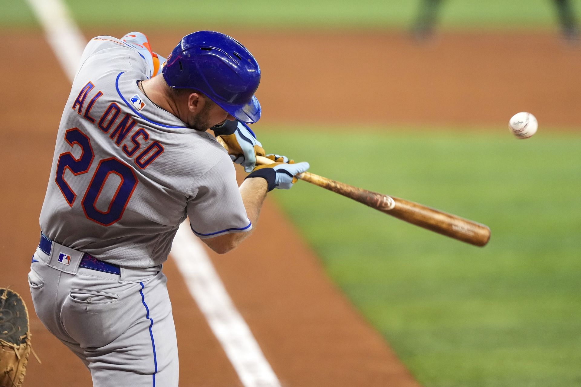 Pete Alonso of the New York Mets hits an RBI double.