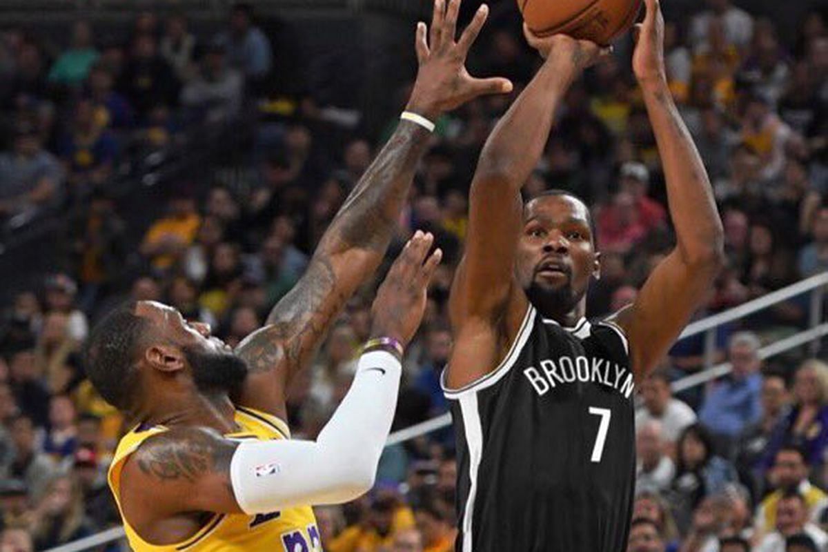 LeBron James of the LA Lakers against Kevin Durant of the Brooklyn Nets