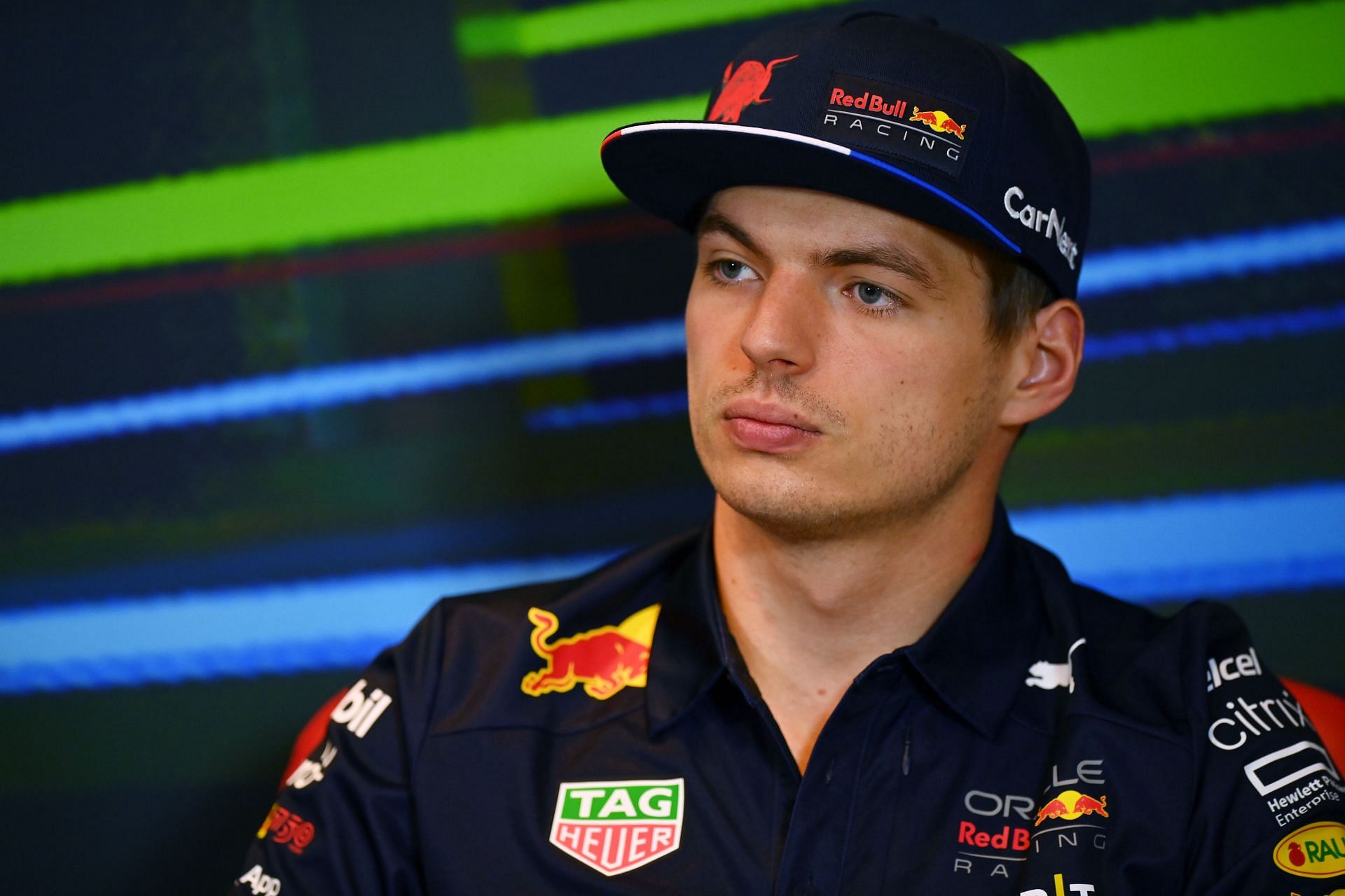 Max Verstappen looks on in the Drivers Press Conference prior to practice ahead of the F1 Grand Prix of Azerbaijan at Baku City Circuit on June 10, 2022 in Baku, Azerbaijan. (Photo by Dan Mullan/Getty Images)