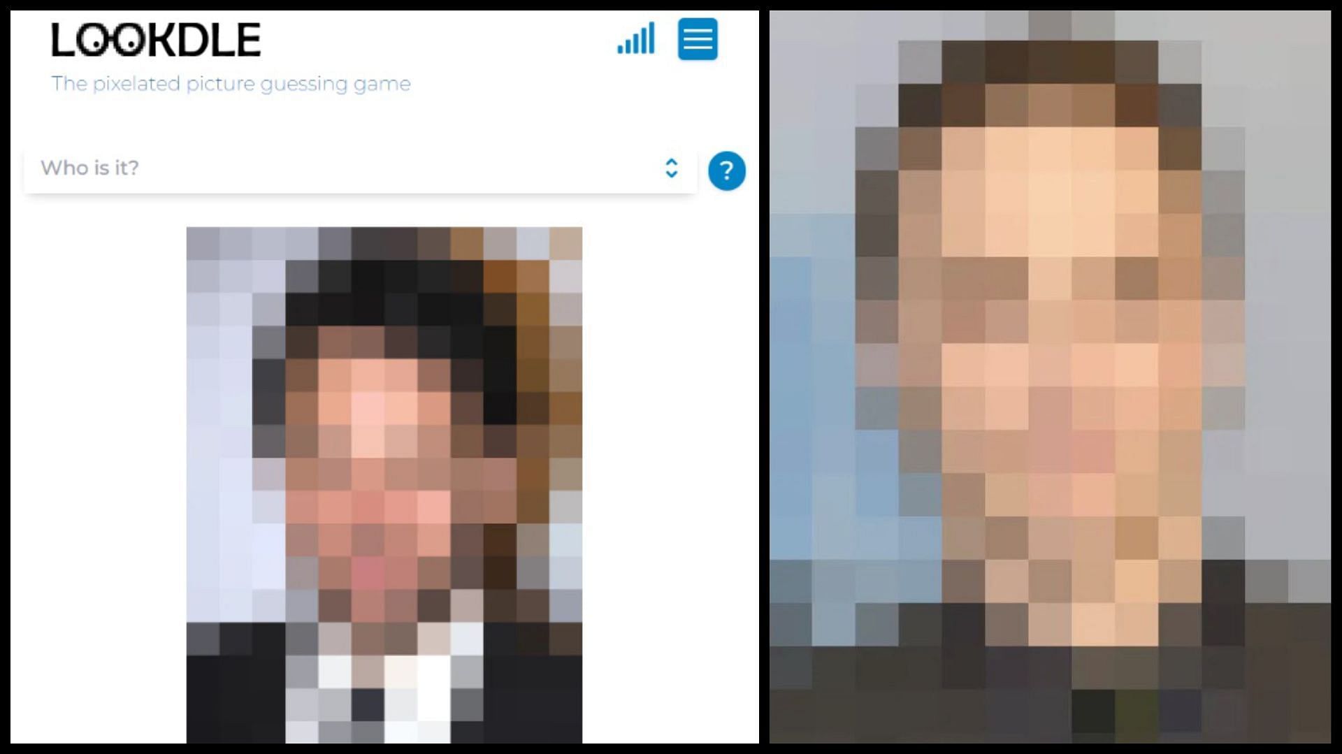 This image-guessing game gives players 5 tries to guess the celebrity from the pixelated picture (Image via Lookdle)