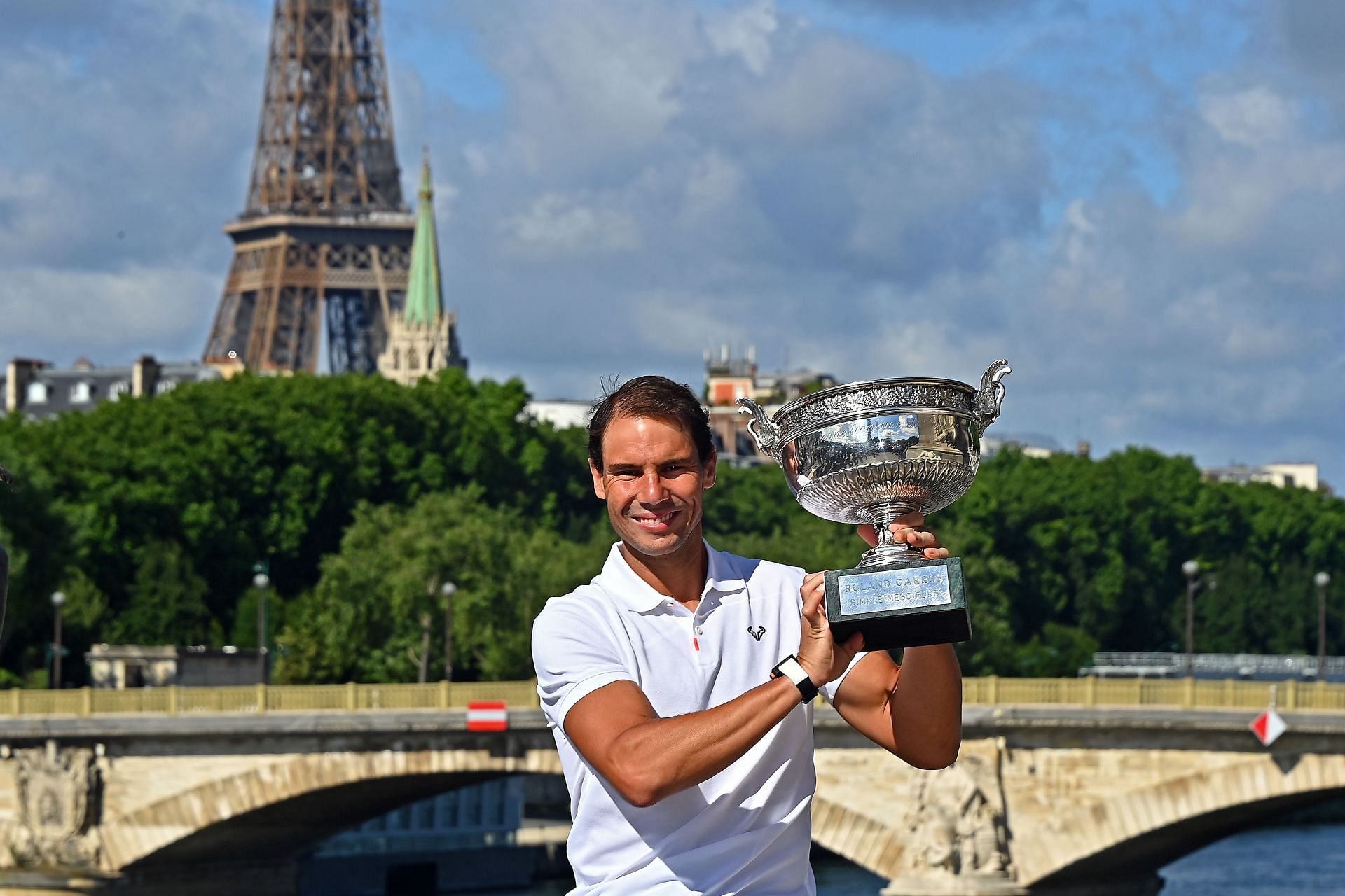 Rafael Nadal poses with the French Open trophy.
