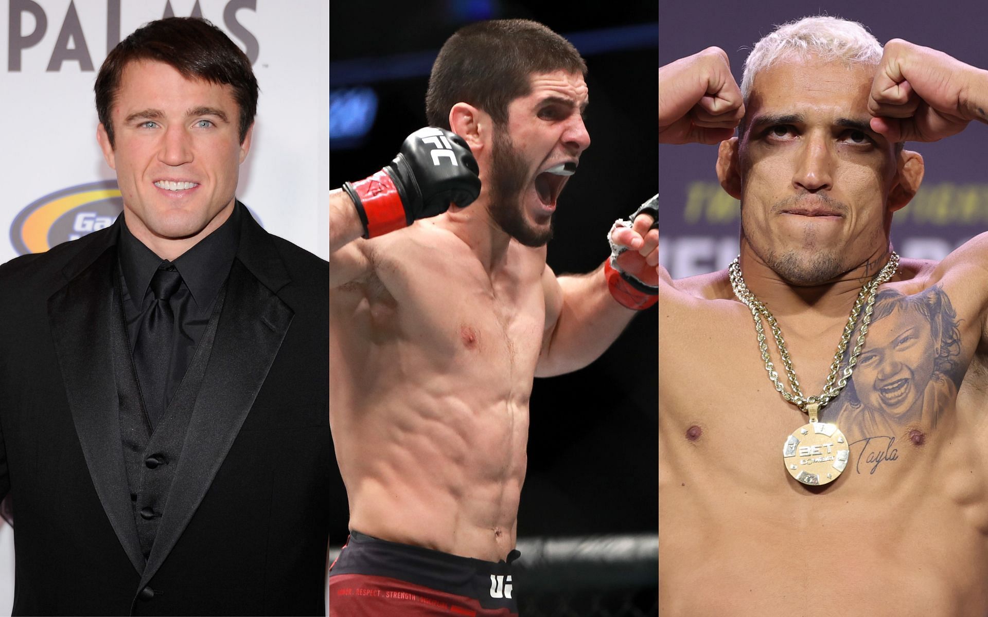 Sonnen (left); Makhachev (center); Oliveira (right)