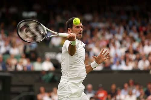 Novak Djokovic in action at Wimbledon 2022