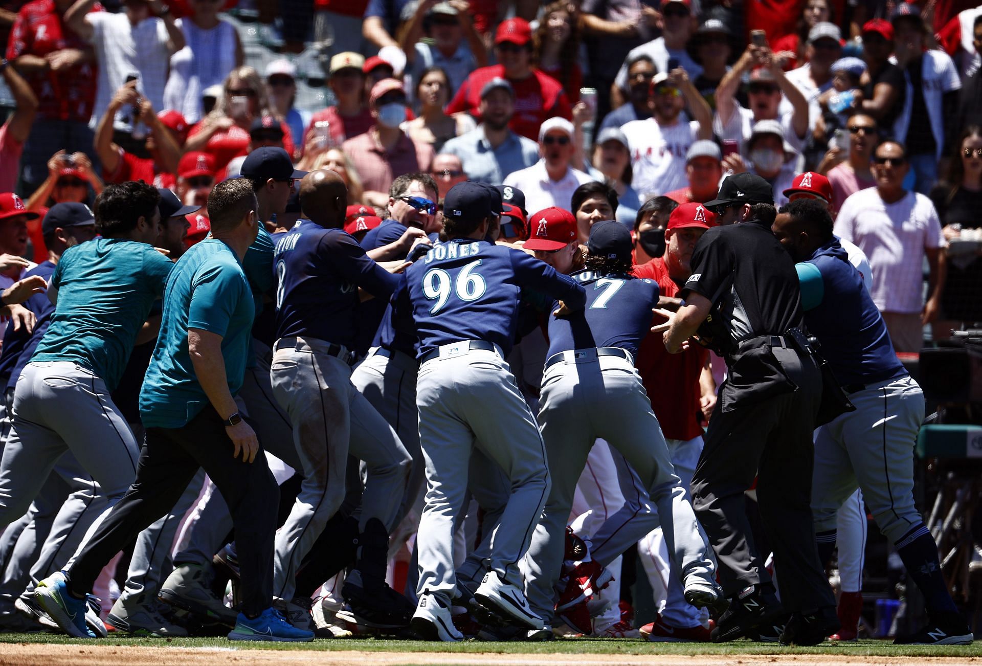Seattle Mariners v Los Angeles Angels game turns into a brawl.