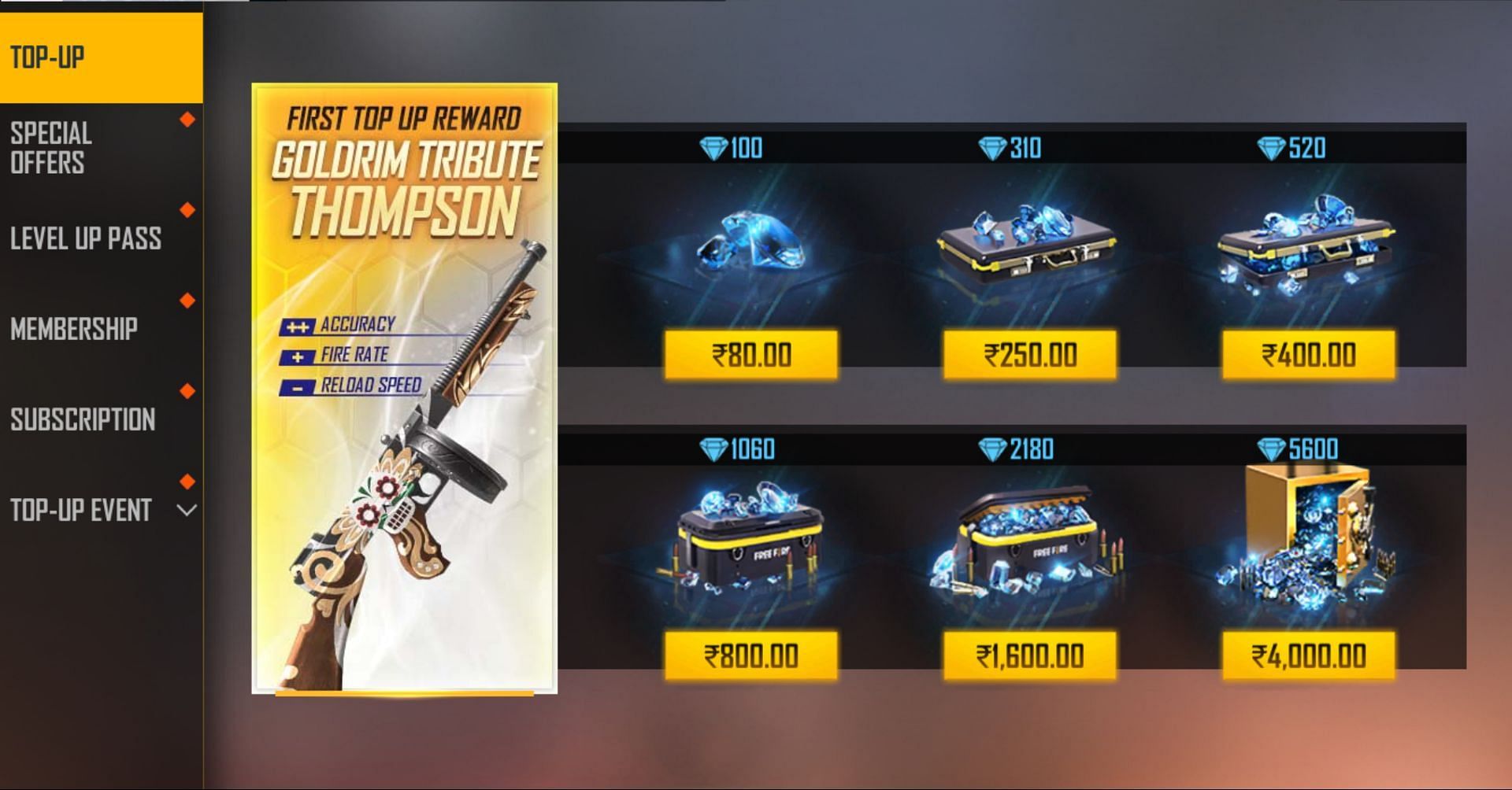 These are the price of diamonds in the game (Image via Garena)