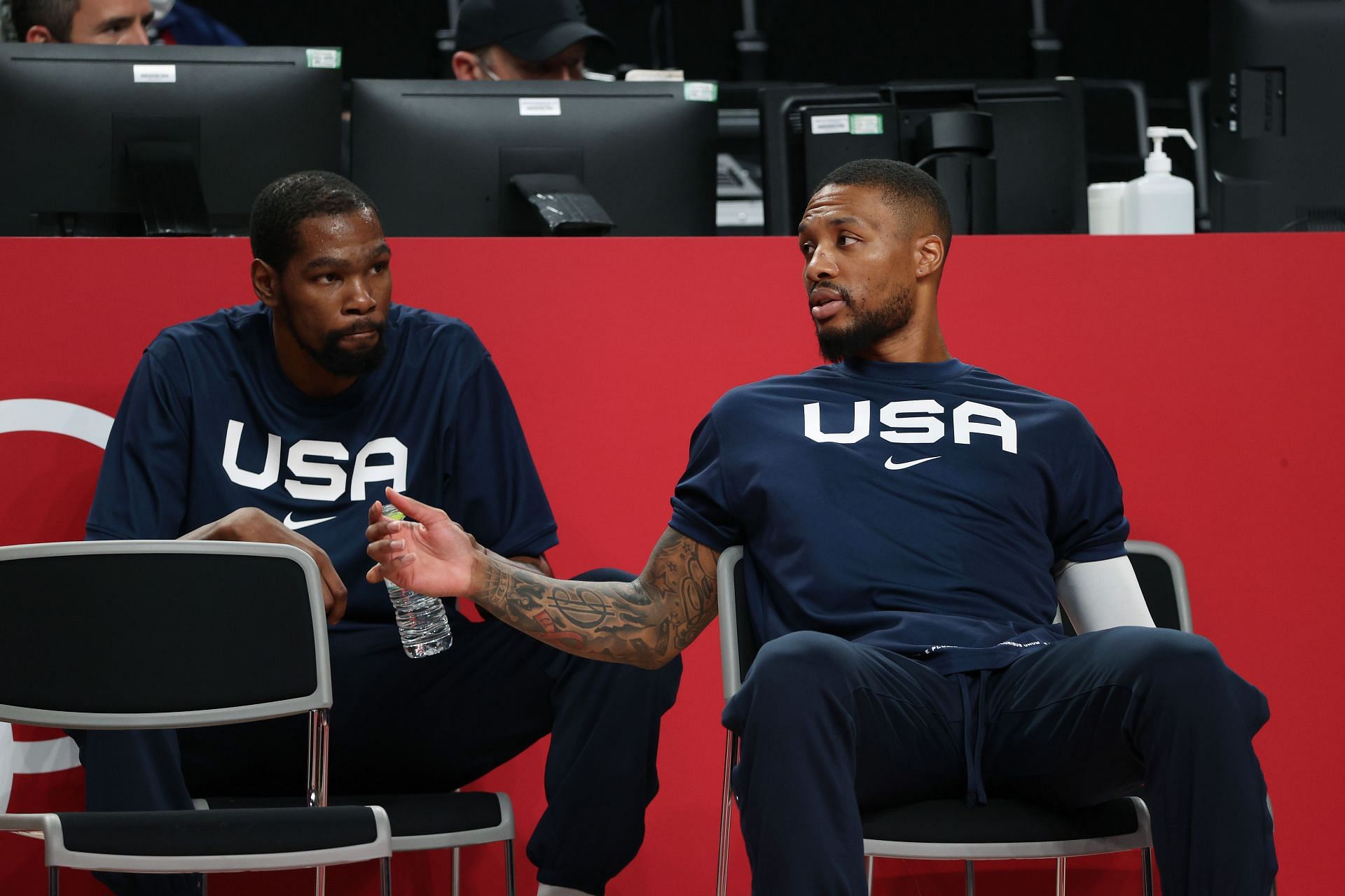Kevin Durant and Damian Lillard of Team USA at the 2020 Tokyo Olympics