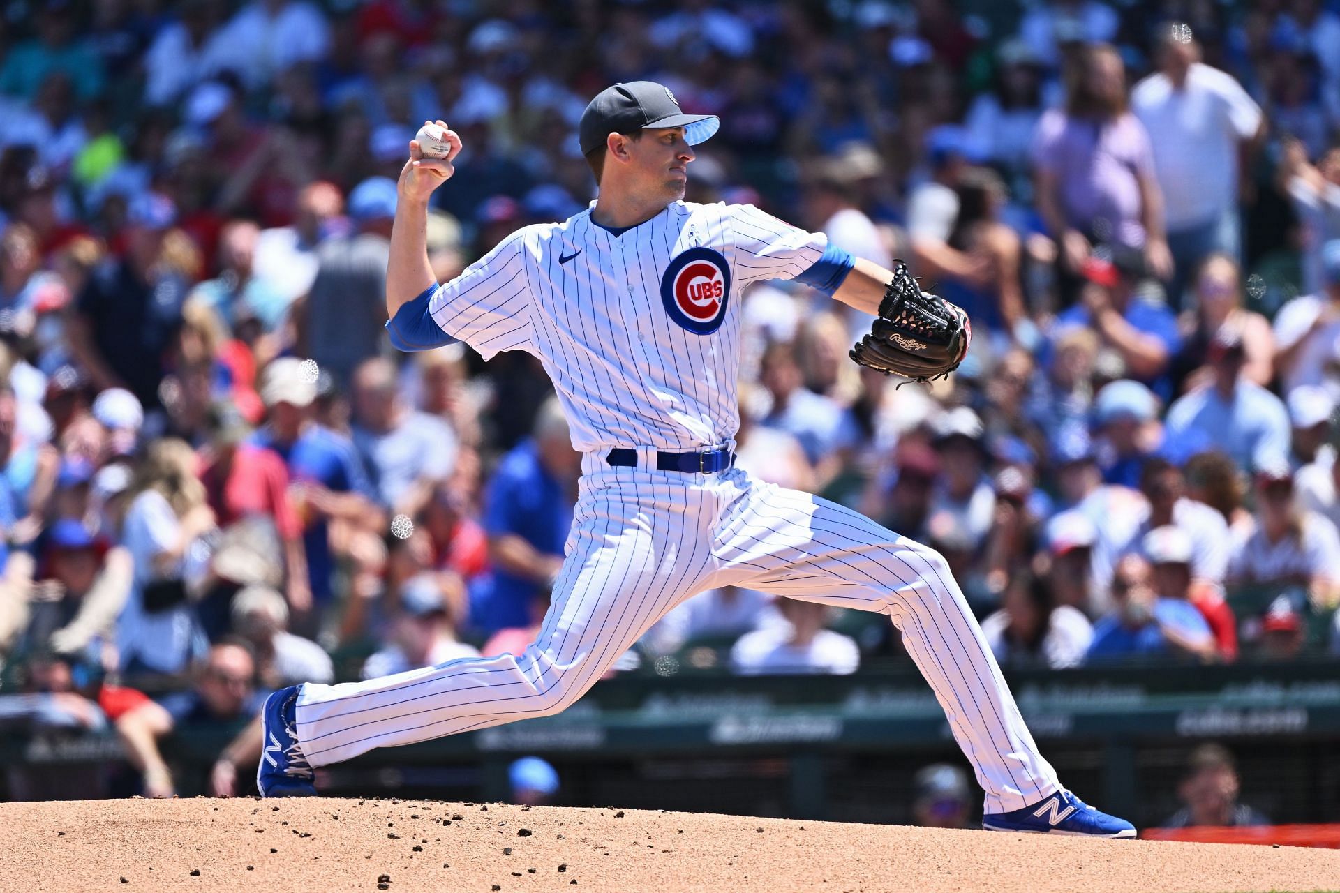 Kyle Hendricks pitches during an Atlanta Braves v Chicago Cubs game at Wrigley Field.