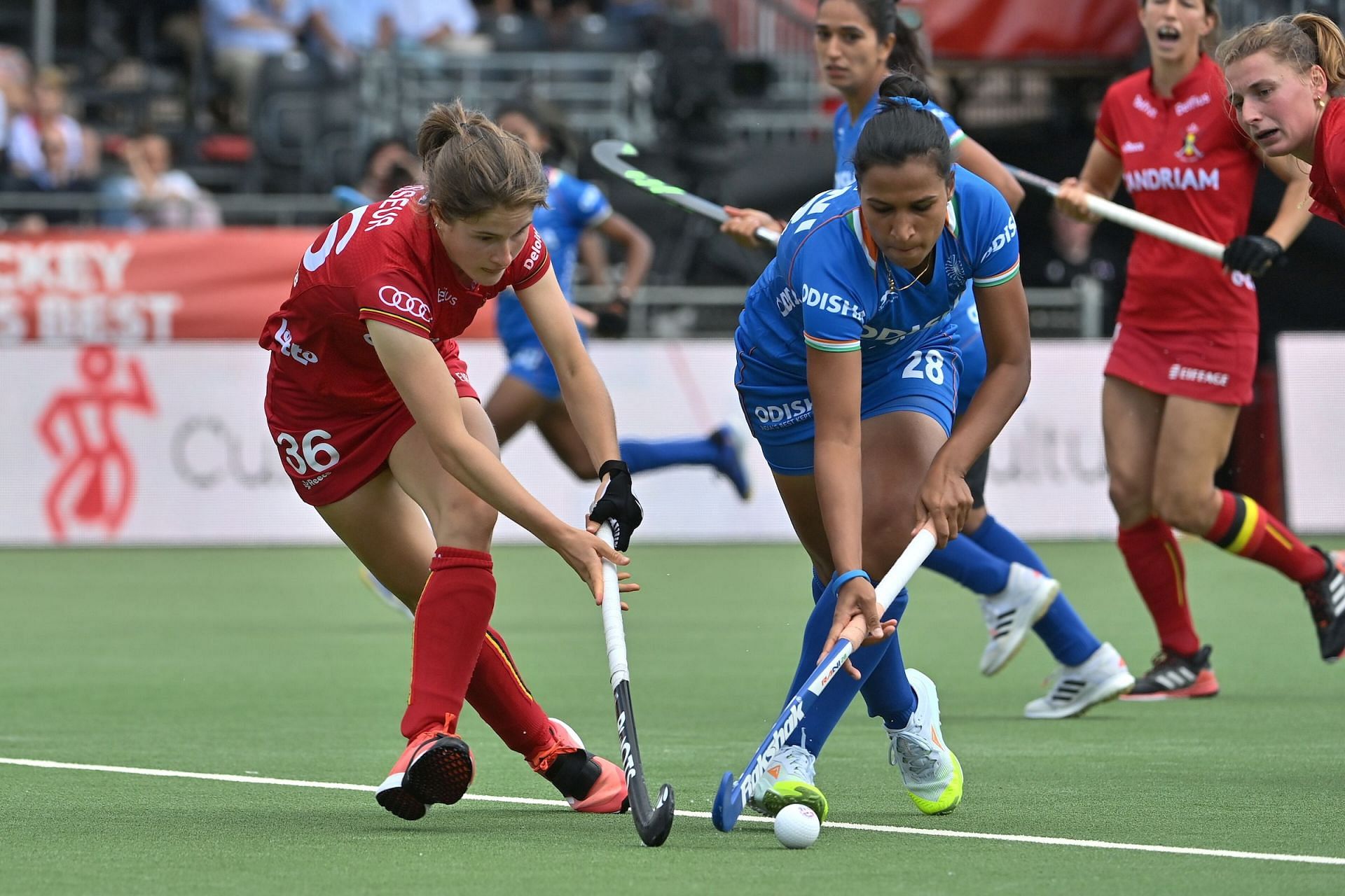 Indian women&#039;s hockey team&#039;s Rani in action against Belgium. (PC: Hockey India)
