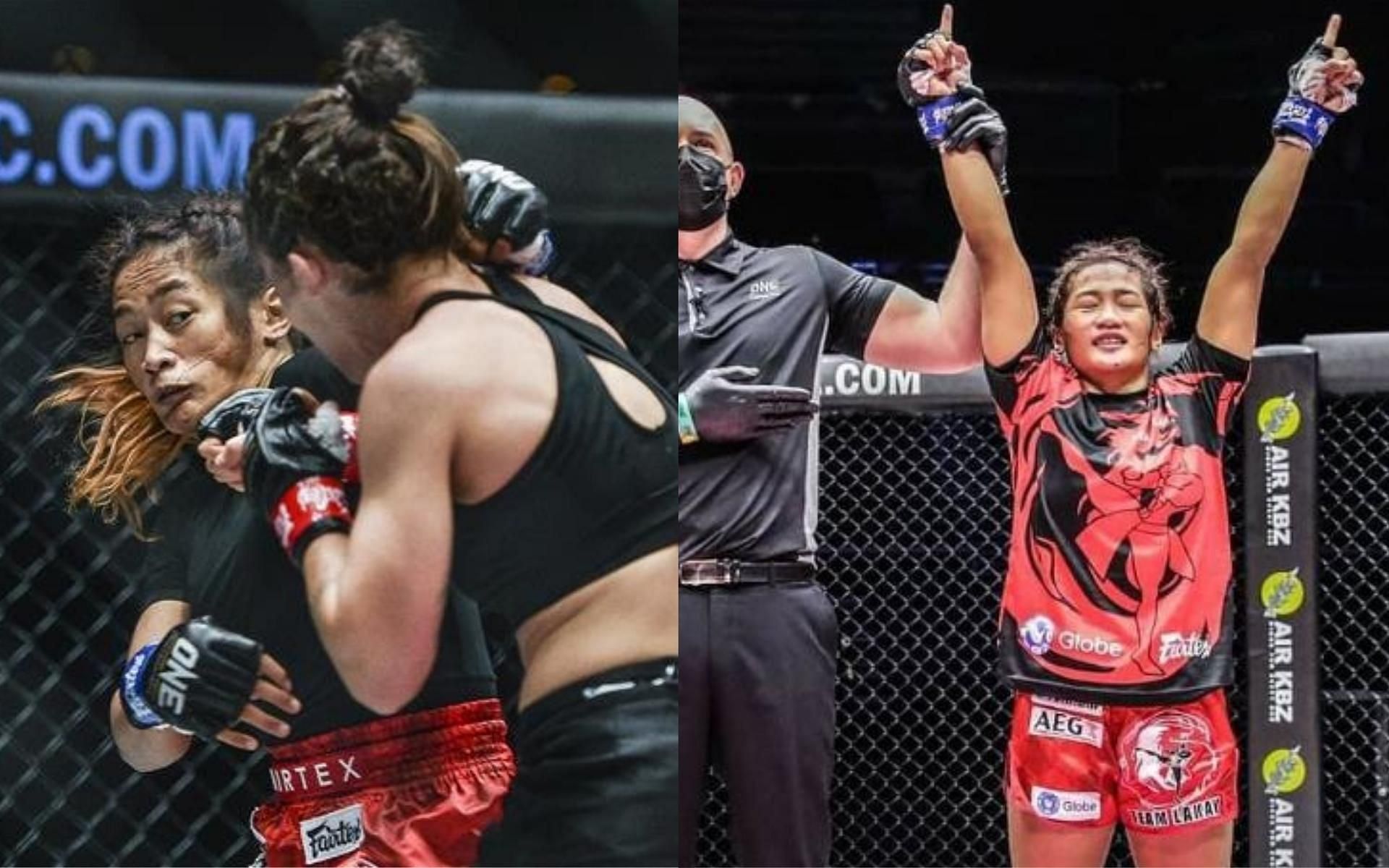 Jenelyn Olsim made a remarkable ONE debut back in 2018. (Images courtesy: ONE Championship, @jenelynolsim17 on Instagram)