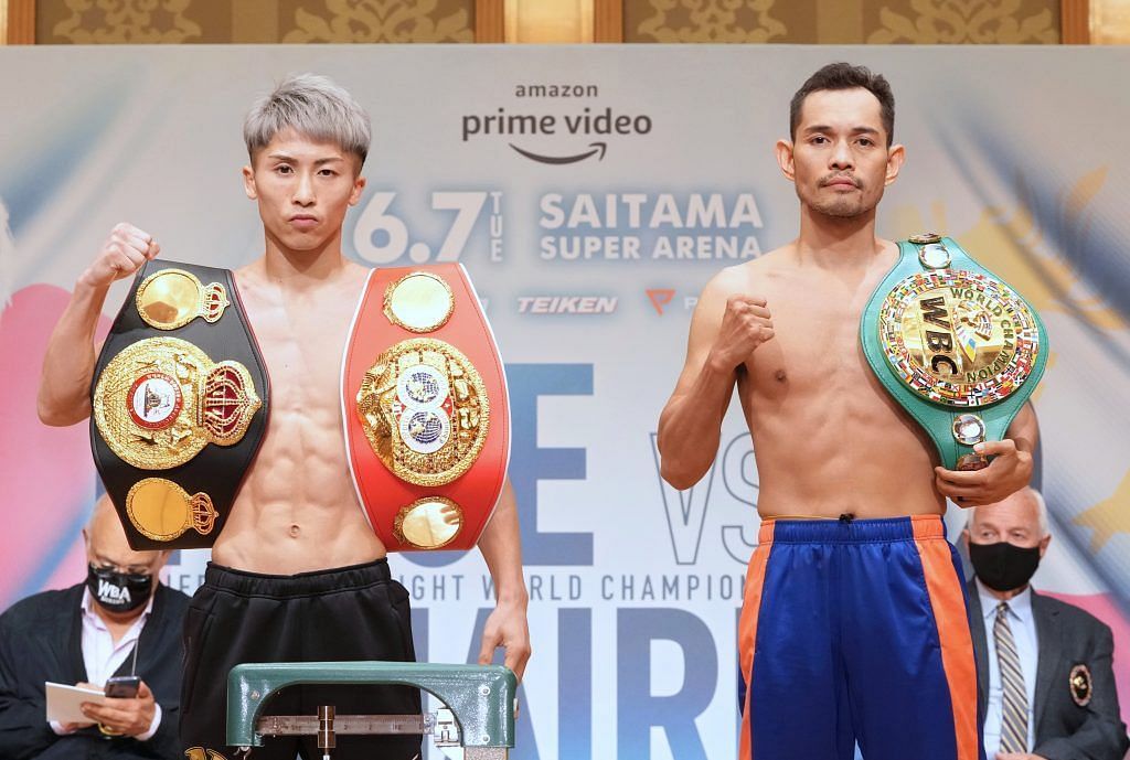 Naoya Inoue and Nonito Donaire during the weigh-in for their rematch. (Photo from Probellum)
