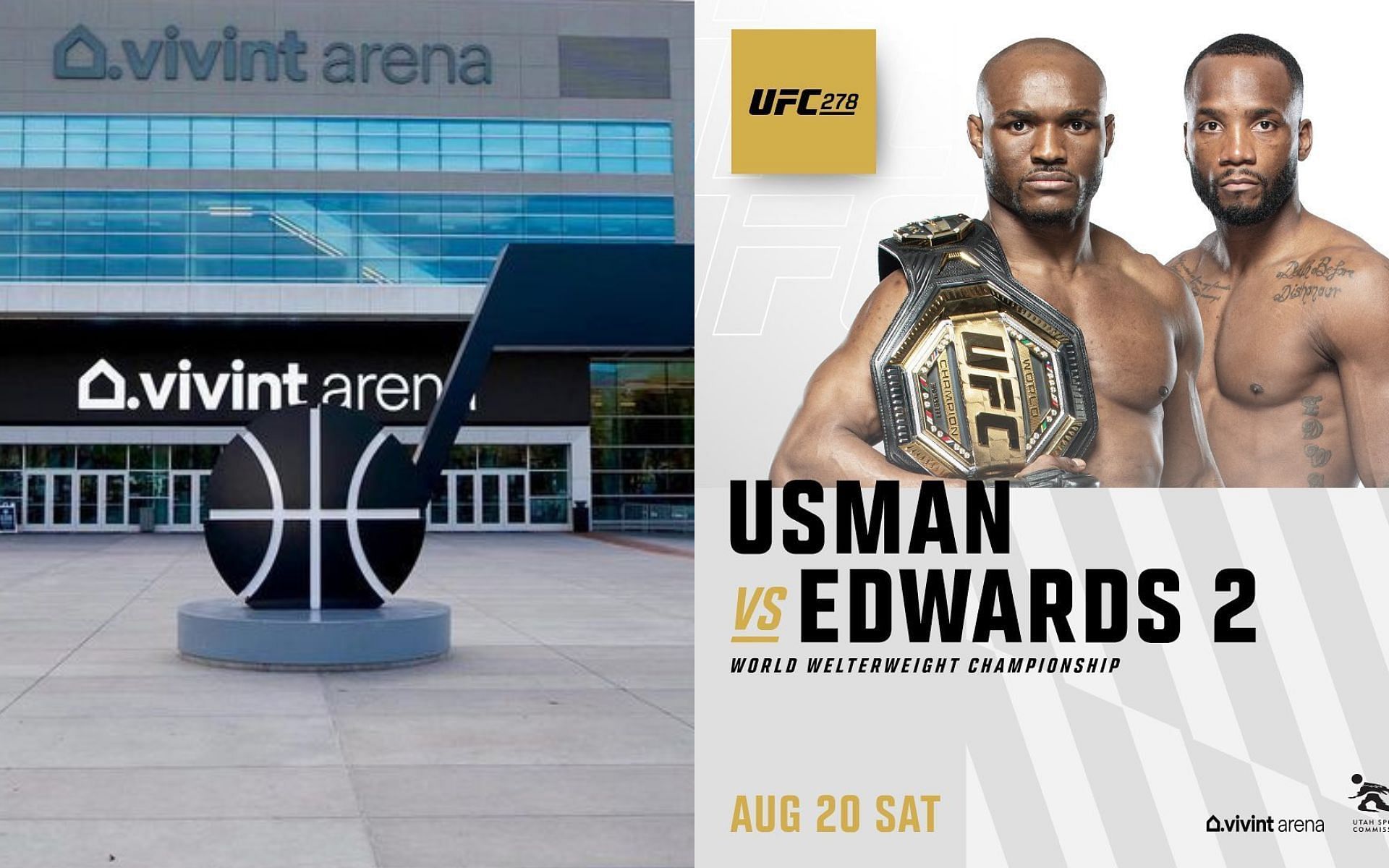 Vivint arena (left), UFC 278 poster (right) [Images via @vivintarena on Instagram]