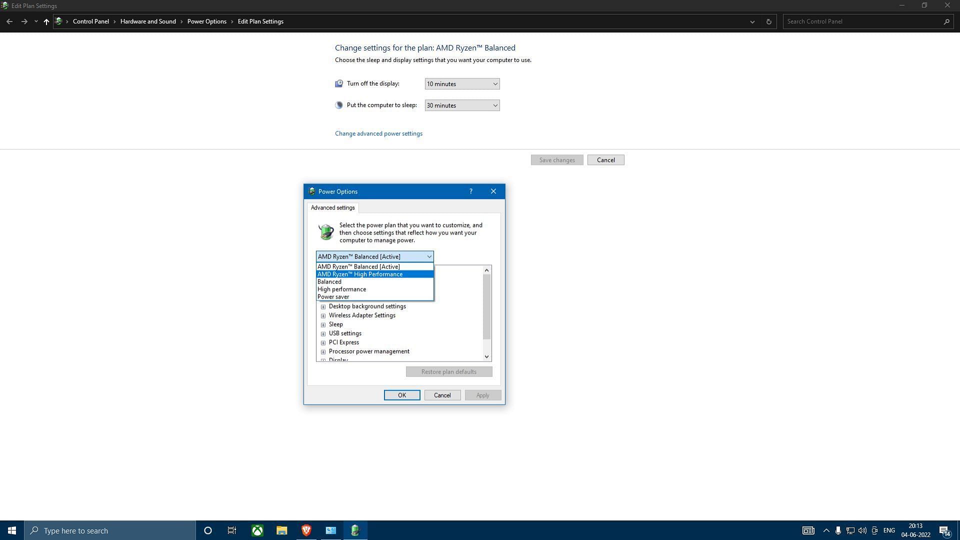 Windows Power Plan settings (Image via Sportskeeda)